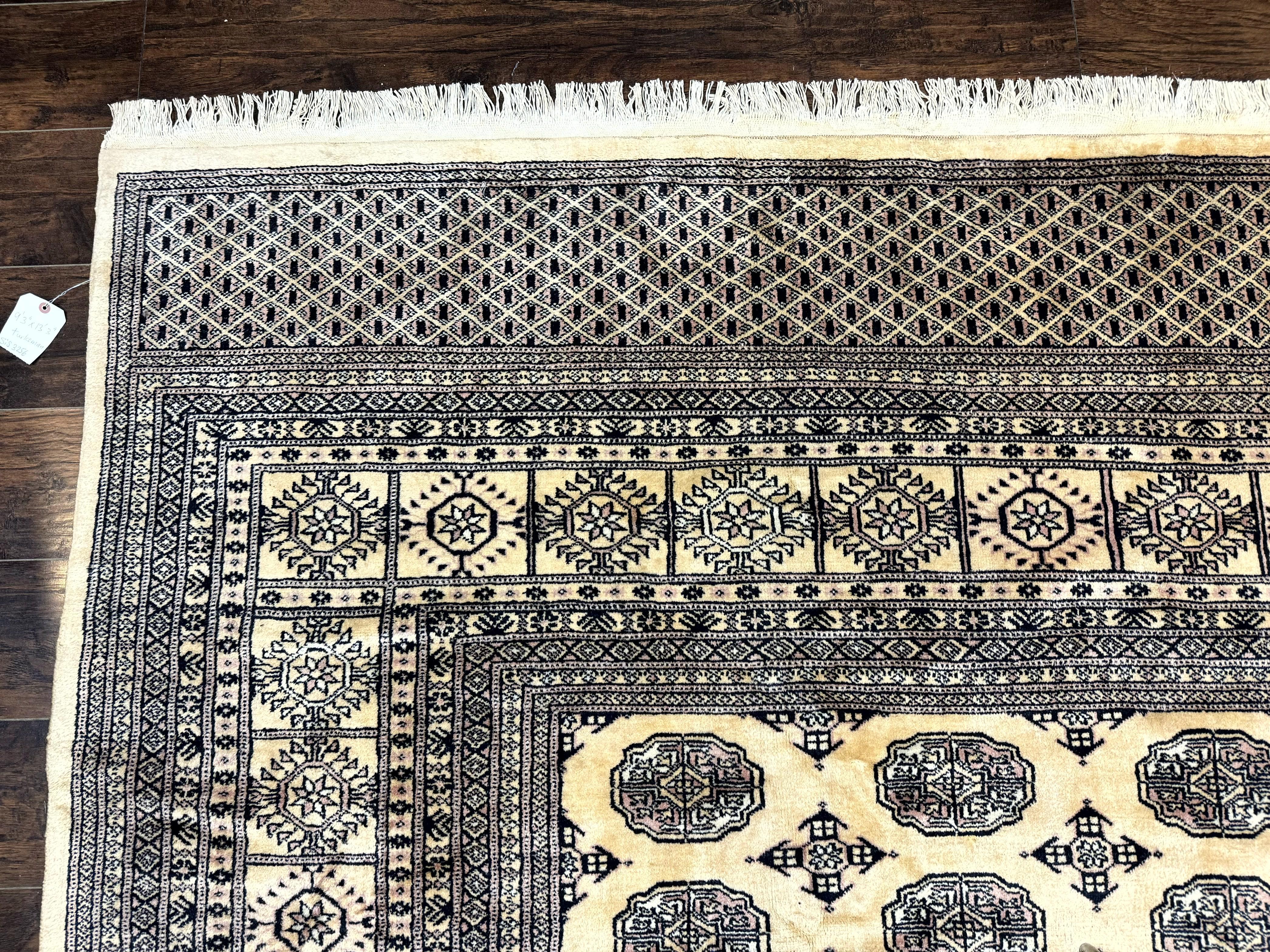 Pakistani Bokhara Turkoman Rug 9x11, Cream, Handmade Wool Vintage Carpet - Jewel Rugs