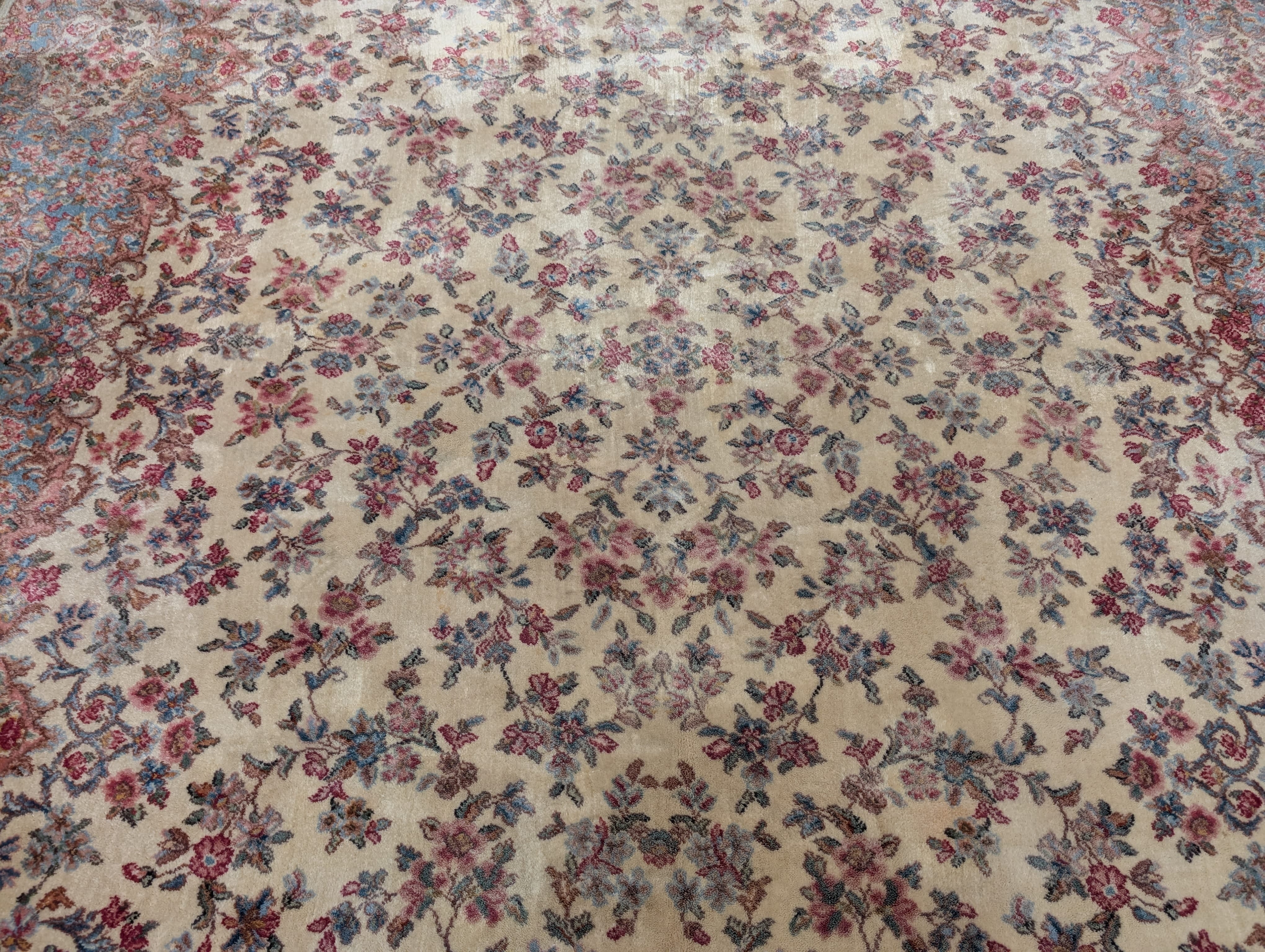 Karastan Rug 8.8 x 12 Ivory Kirman #788, Wool Pile, Original 700 Series, Vintage - Jewel Rugs