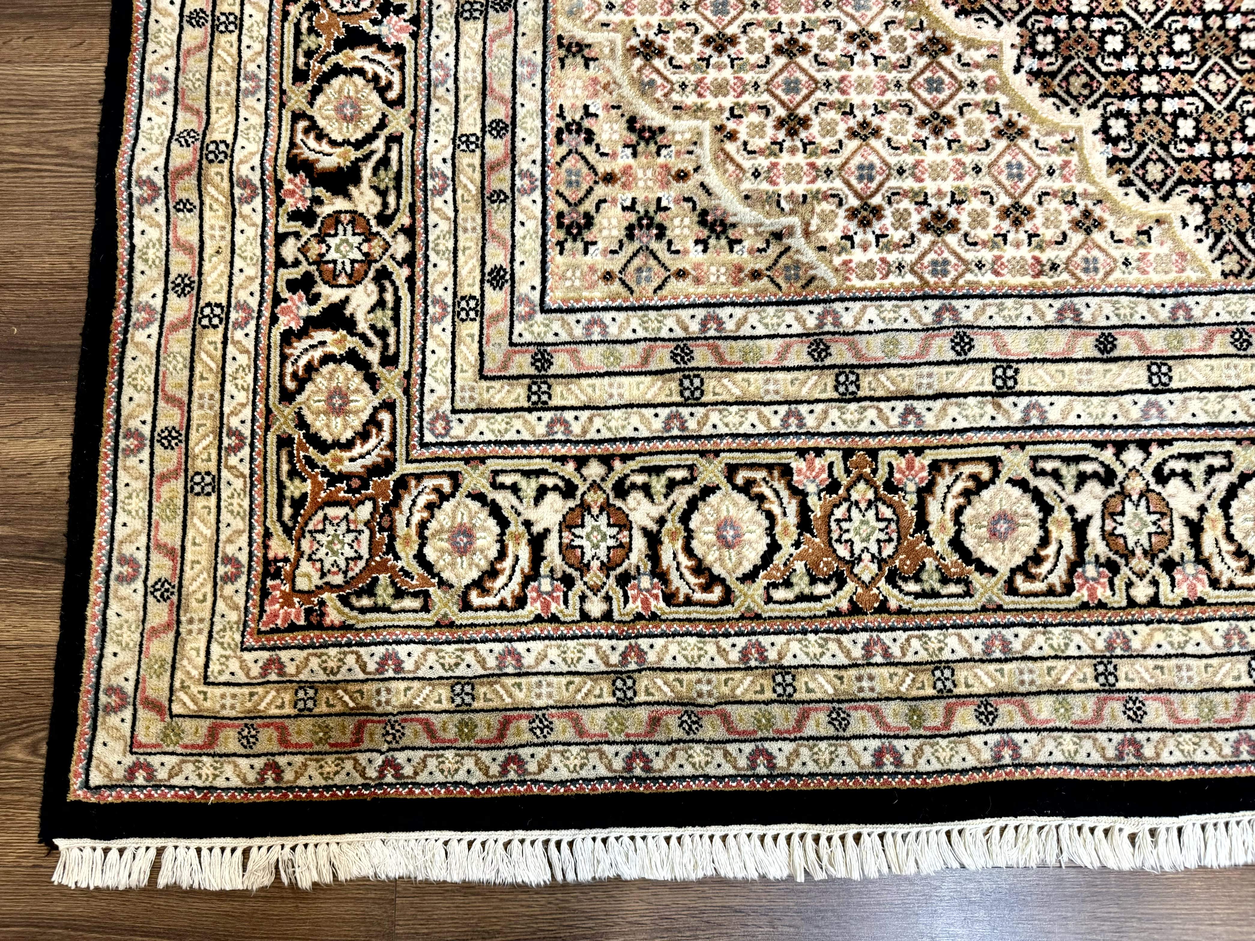 Indo Persian Rug 8x10, Herati Mahi Pattern, Black and Beige Oriental Carpet - Jewel Rugs