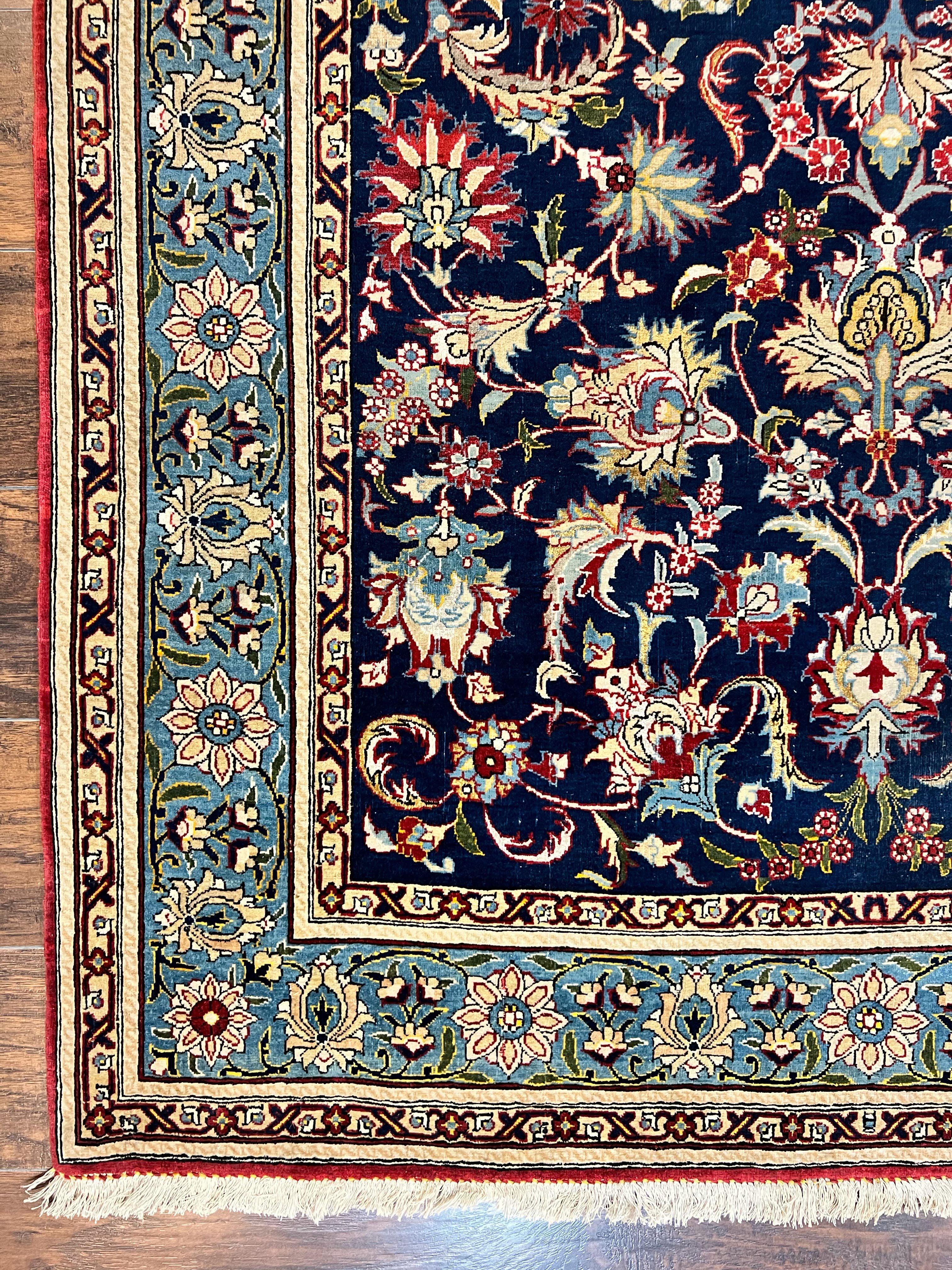 Blue Persian Qum Rug 5x7, Very Fine and Wonderful Authentic Persian Carpet, Wool Hand Knotted Vintage Semi Antique Oriental Rug, Floral, Ghom Qom Rug - Jewel Rugs