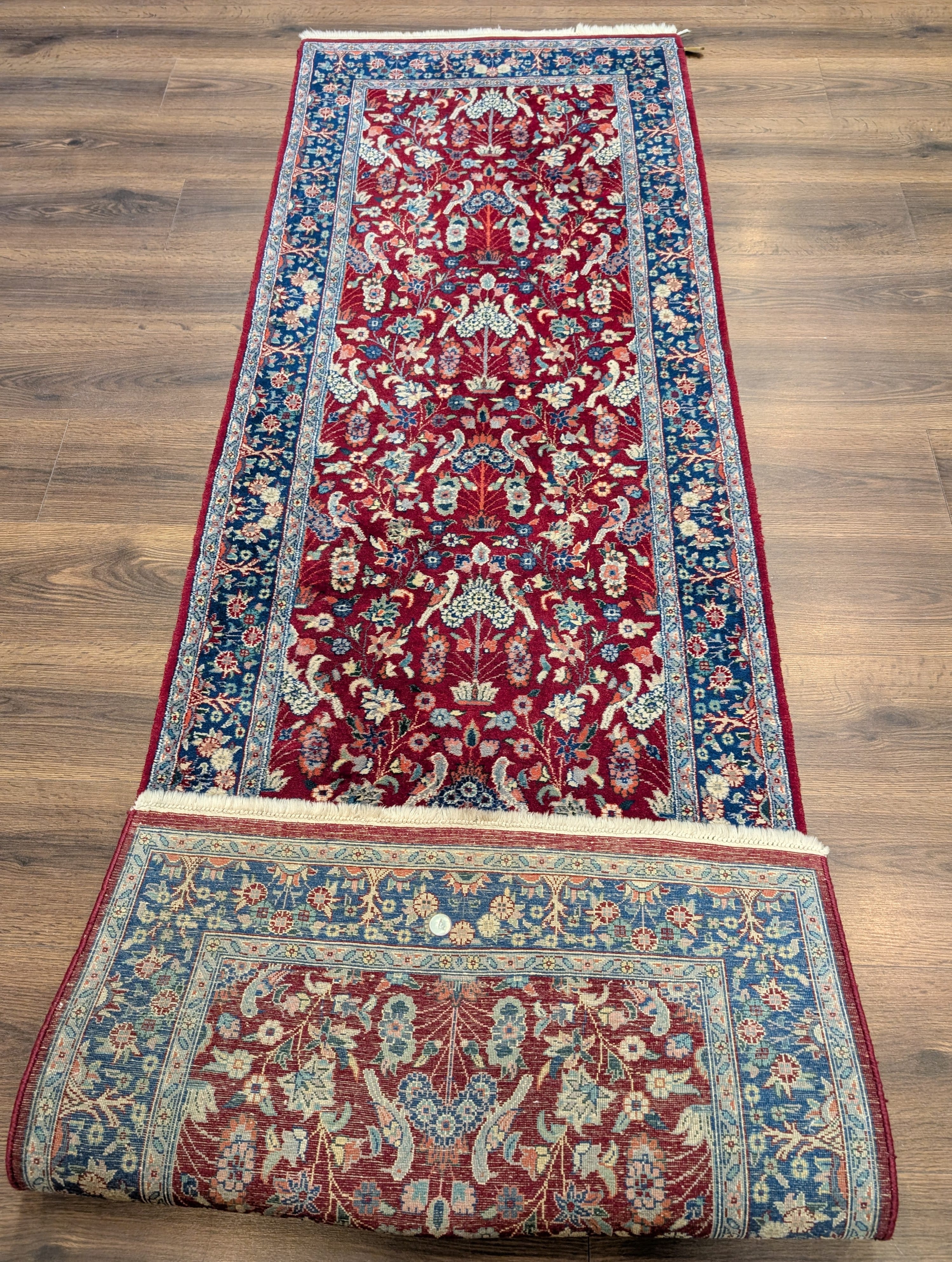 Pak Persian Runner 3 x 8 ft, Bird Motifs, Hand-Knotted Wool, Red, 210 KPSI - Jewel Rugs