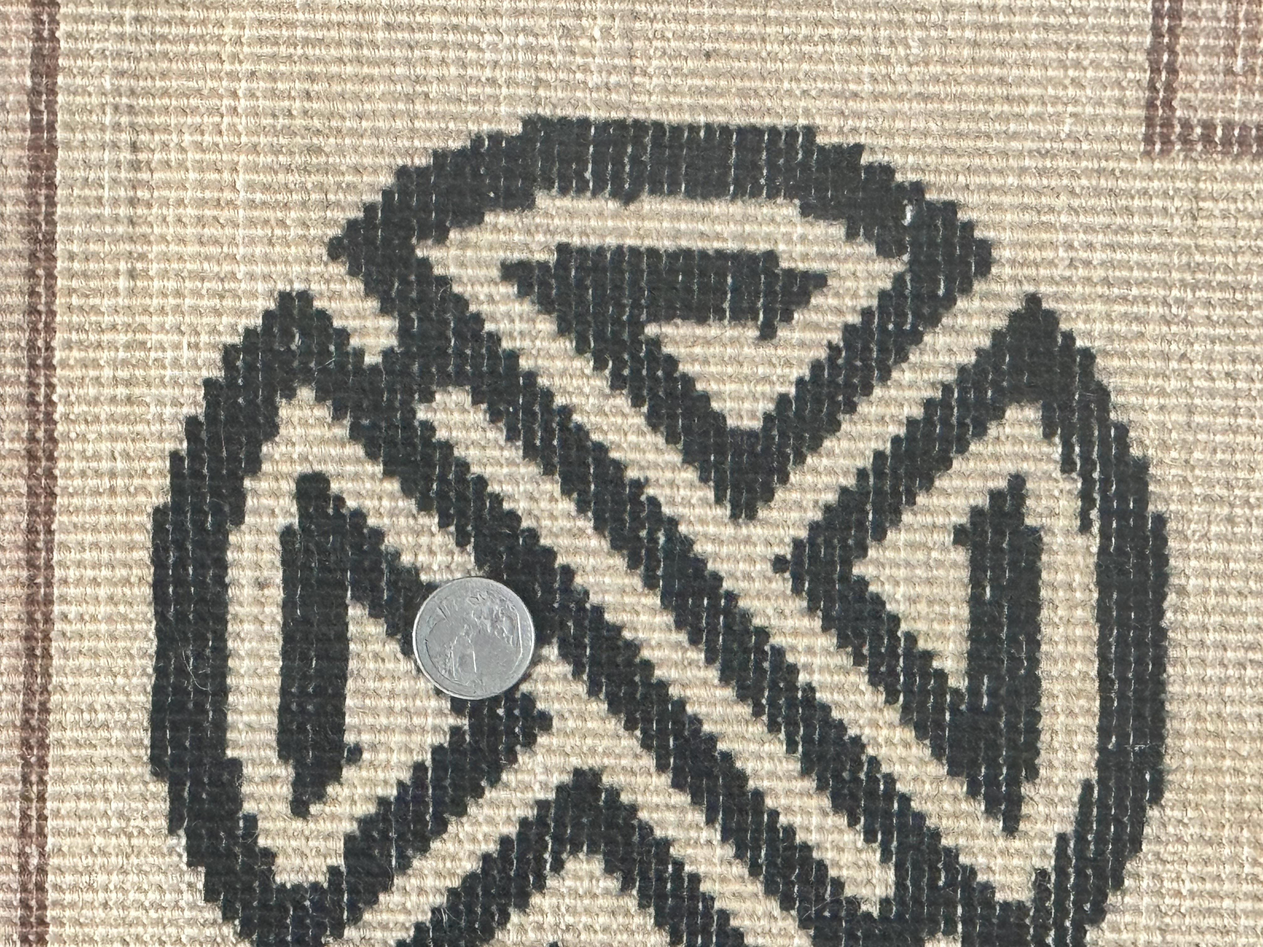 Black Chinese Wool Rug 9x12, Vintage Asian Oriental Carpet, Open Field Simple Design, Black and Beige - Jewel Rugs