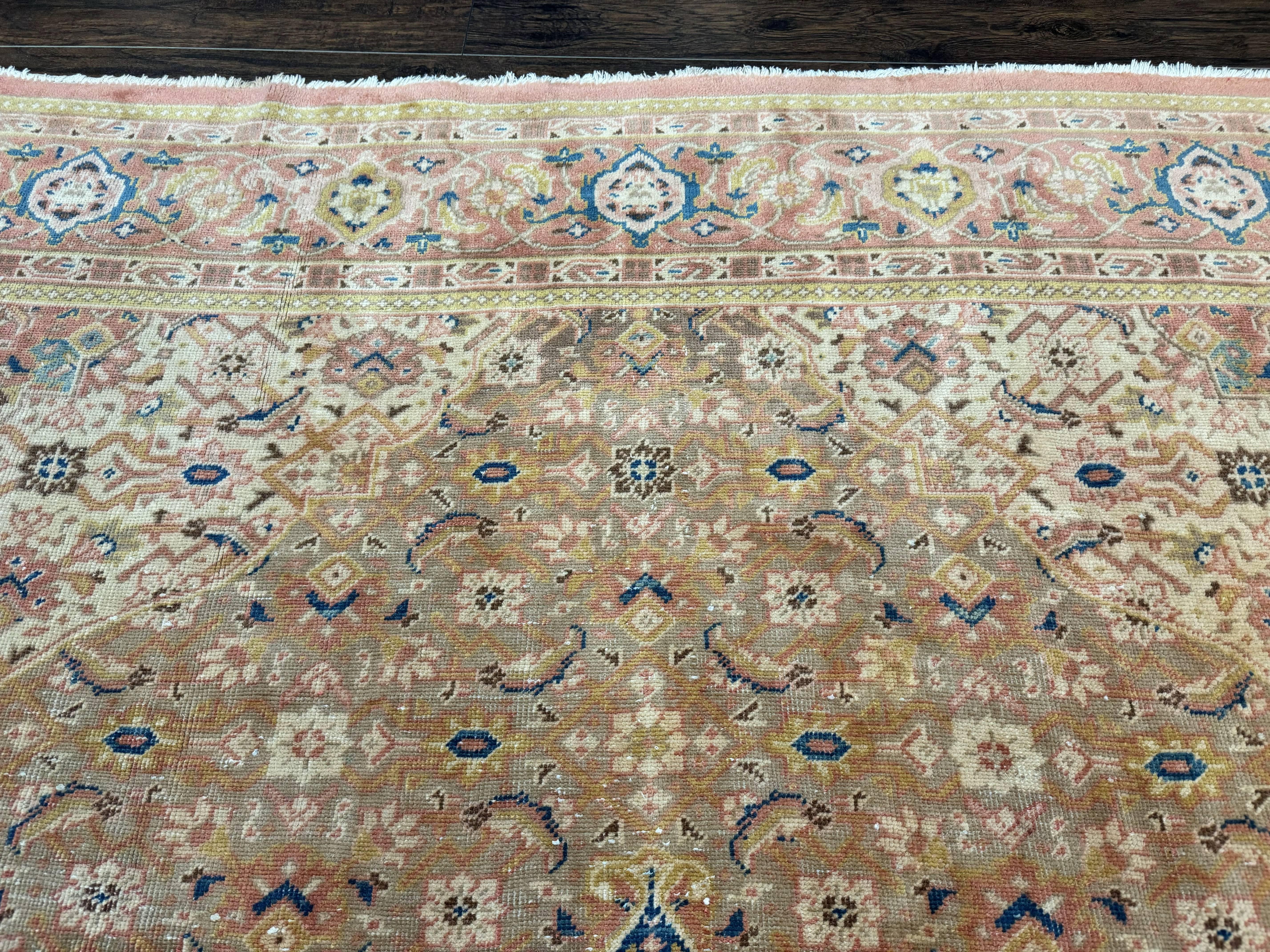 Antique Persian Tabriz Khoy Rug 8x10, Handmade Wool Carpet, Light Green Beige, Vintage Rug for Modern Home - Jewel Rugs