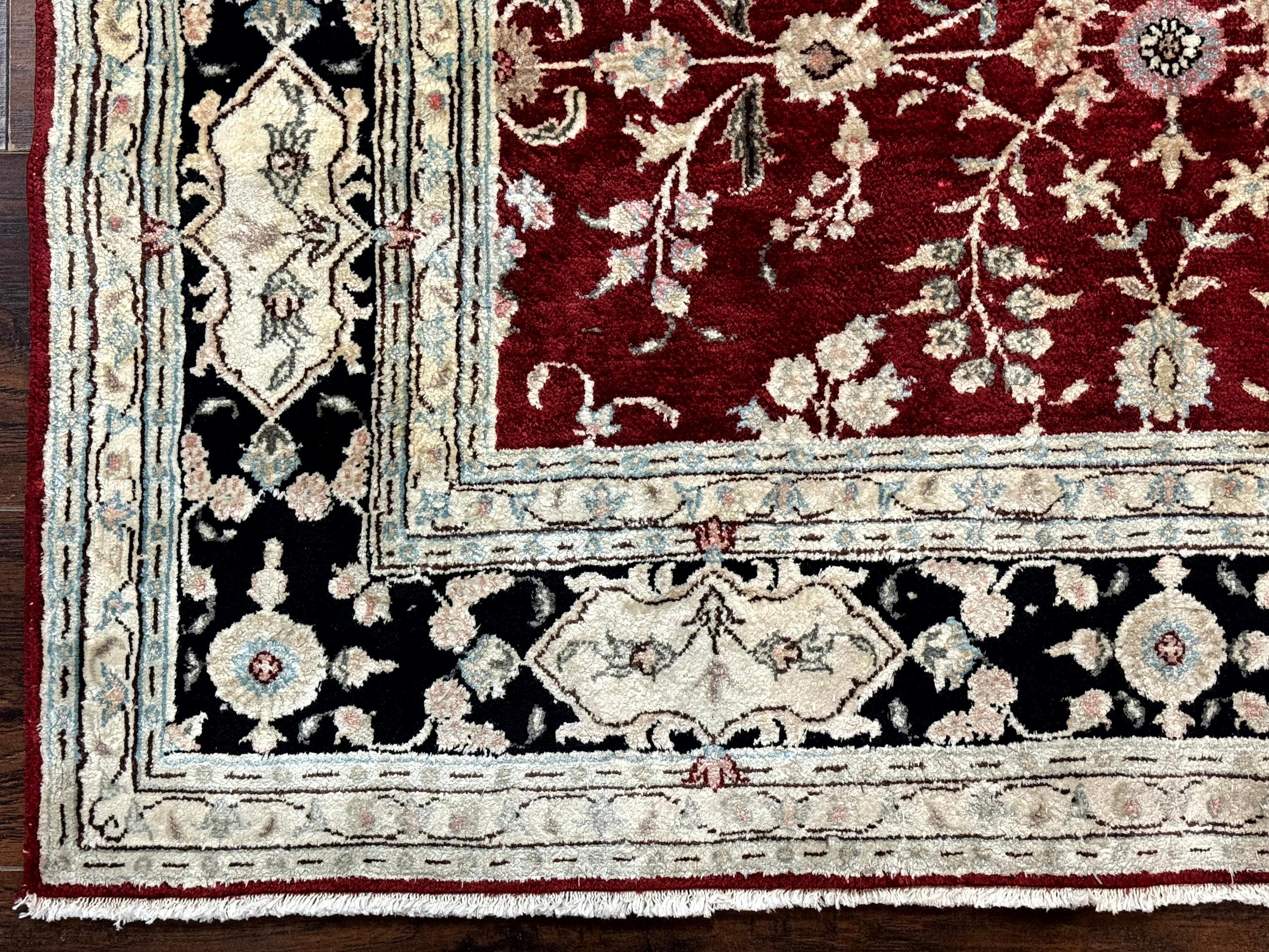 Indian Kashmiri Rug 4x5, Silk on Cotton Area Rug, Red, Handmade - Jewel Rugs