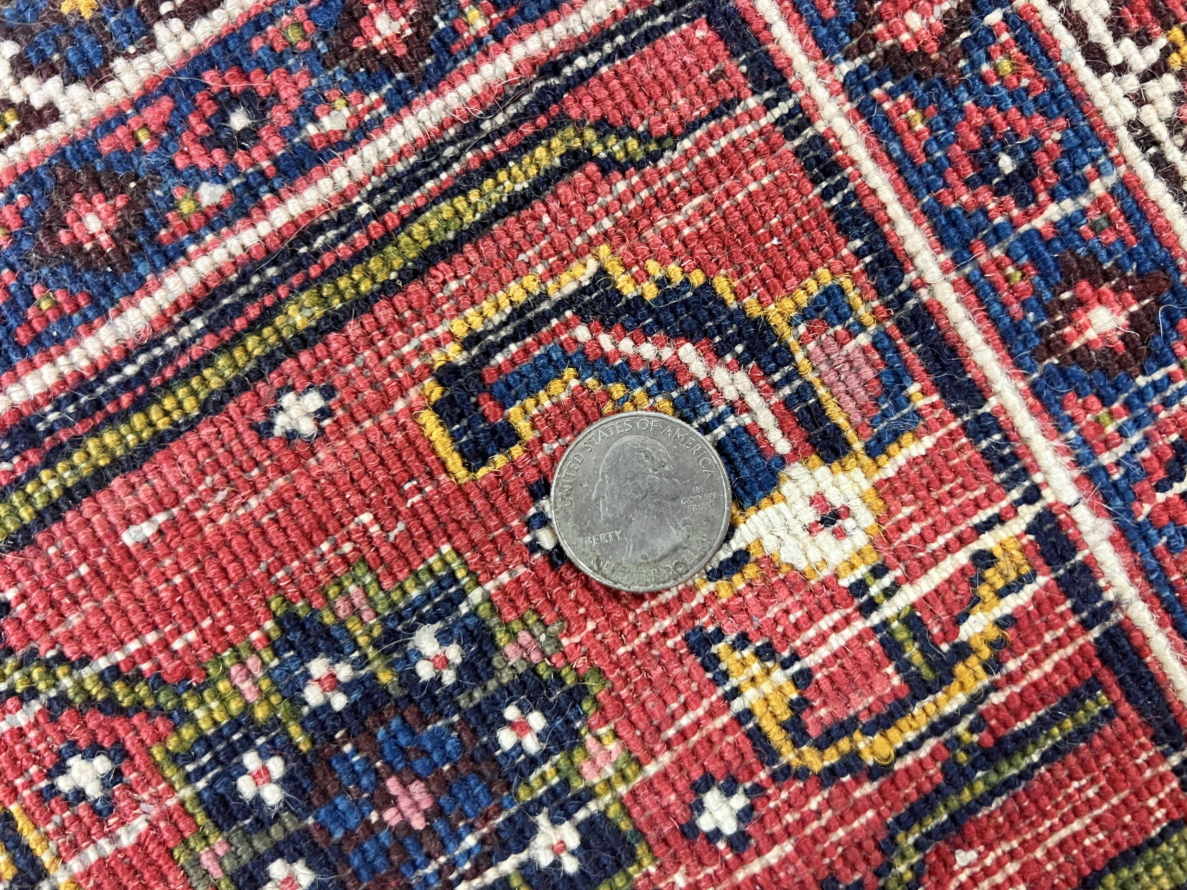 Persian Bidjar Rug 8x11, Floral Bouquets, Blue Black Red Pink, Handmade Hand Knotted Vintage Semi Antique Oriental Carpet - Jewel Rugs