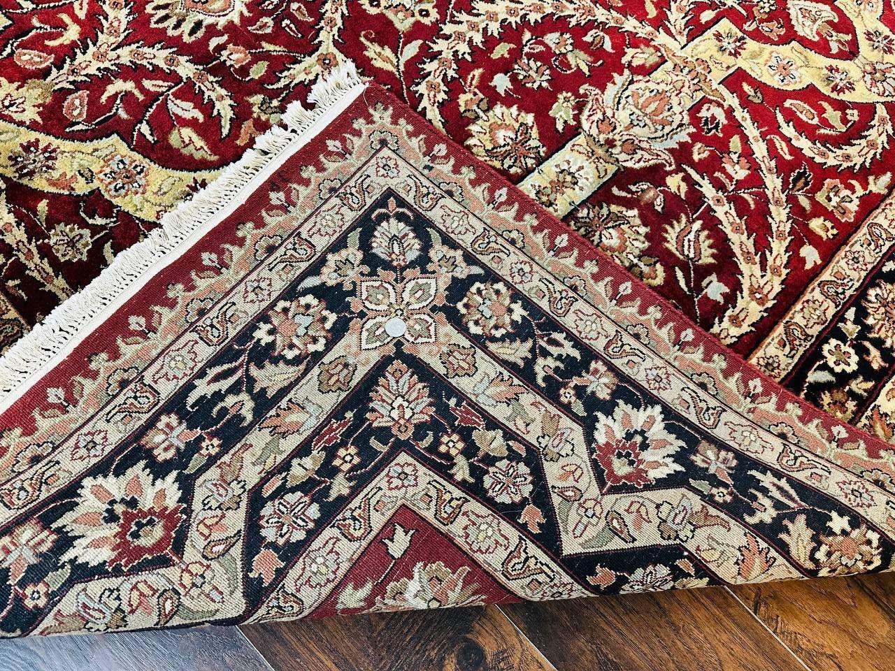 Indo Persian Rug 8x10, Red Vintage Wool Traditional Carpet, Floral, Handmade - Jewel Rugs