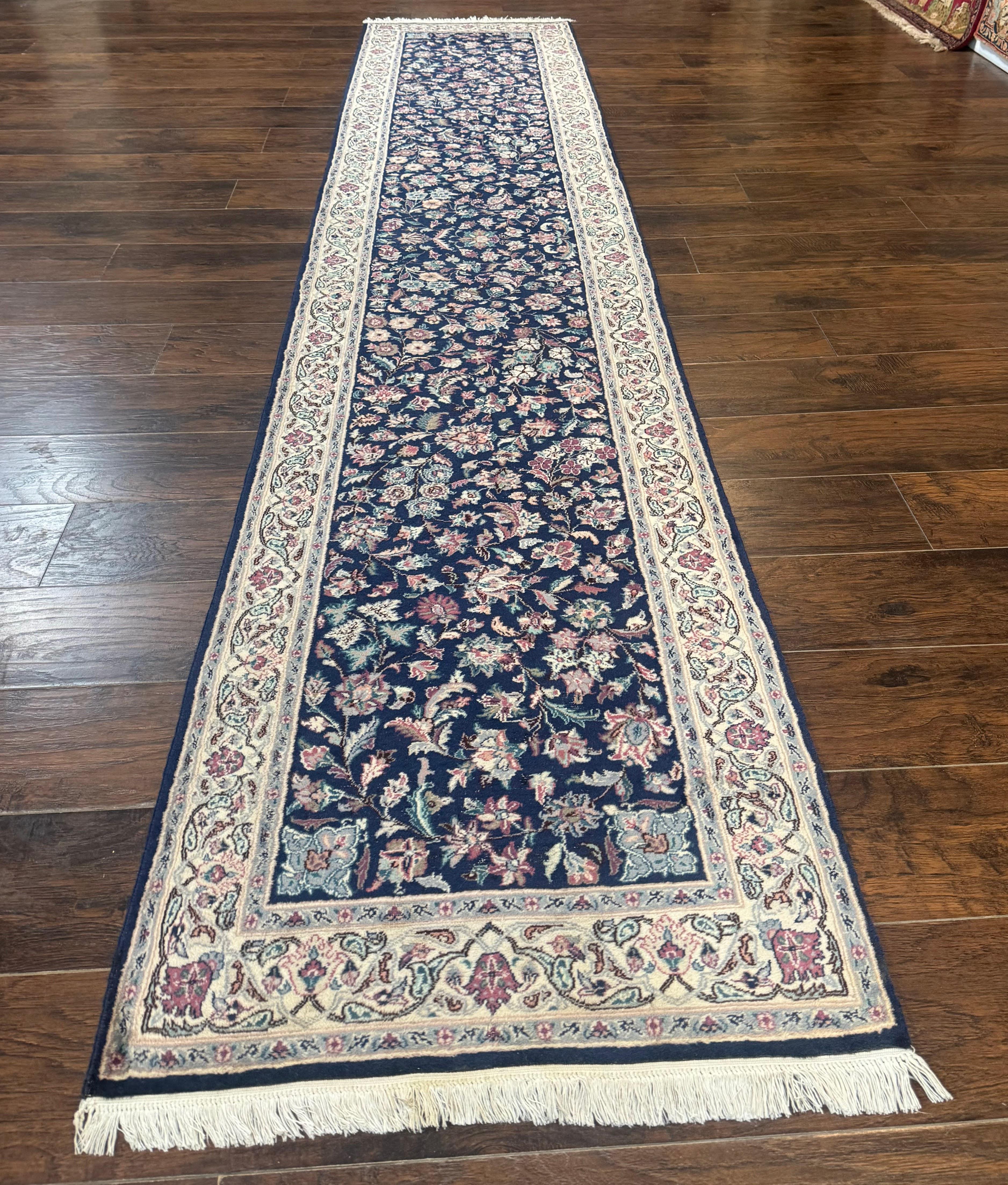 Persian Runner Rug 2.7 x 12.6, Navy Blue, Very Fine 270 KPSI, Handmade Wool Oriental Runner Rug for Hallway or Kitchen, Pak Persian Runner - Jewel Rugs