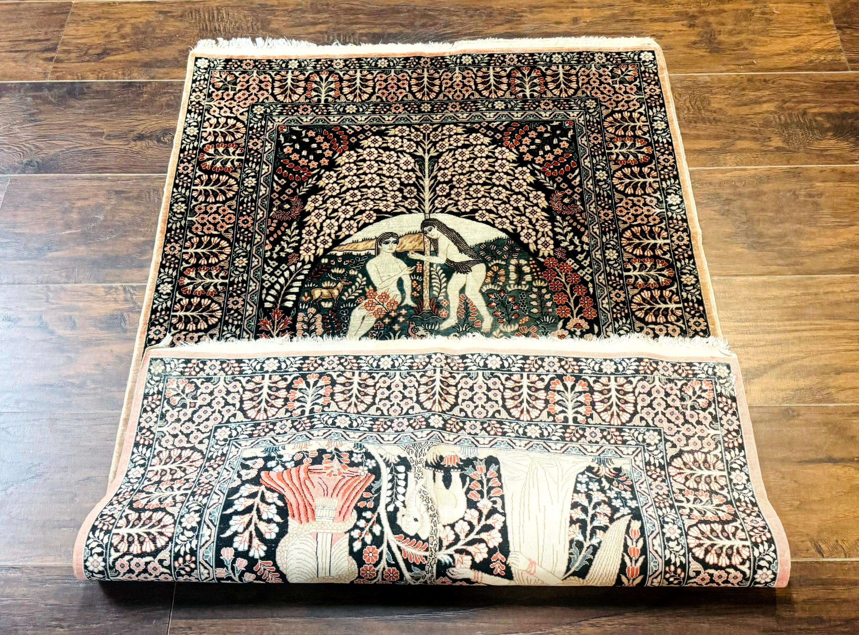 Stunning Sino Persian Pictorial Rug 2.7 x 4, Garden of Eden Adam & Eve Tree of Life Design, Extremely Fine 580 KPSI, Masterpiece - Jewel Rugs