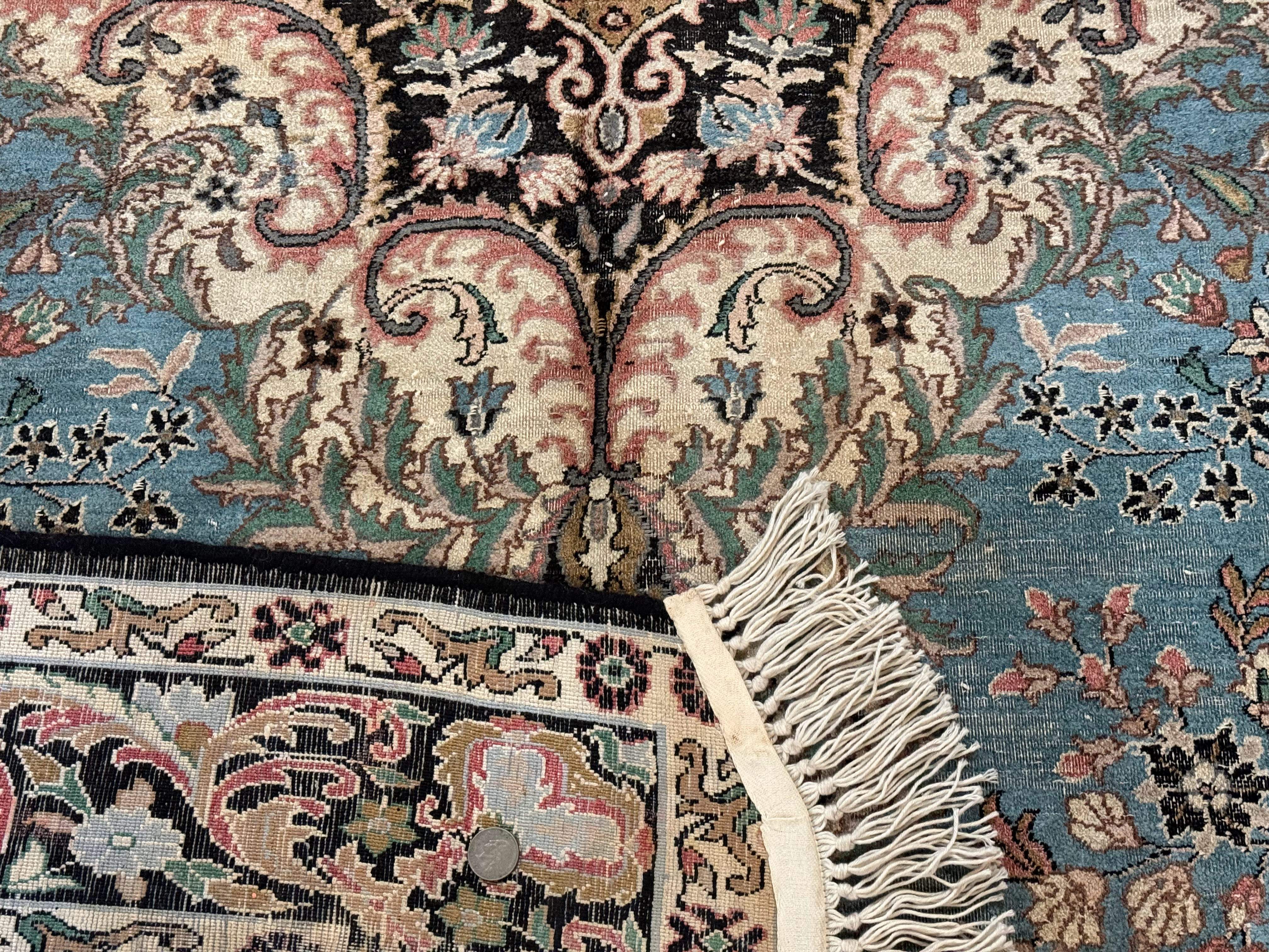 Silk Indian Kashmiri Rug 7x10 – Light Blue, Handmade Vintage Carpet, Low Pile - Jewel Rugs