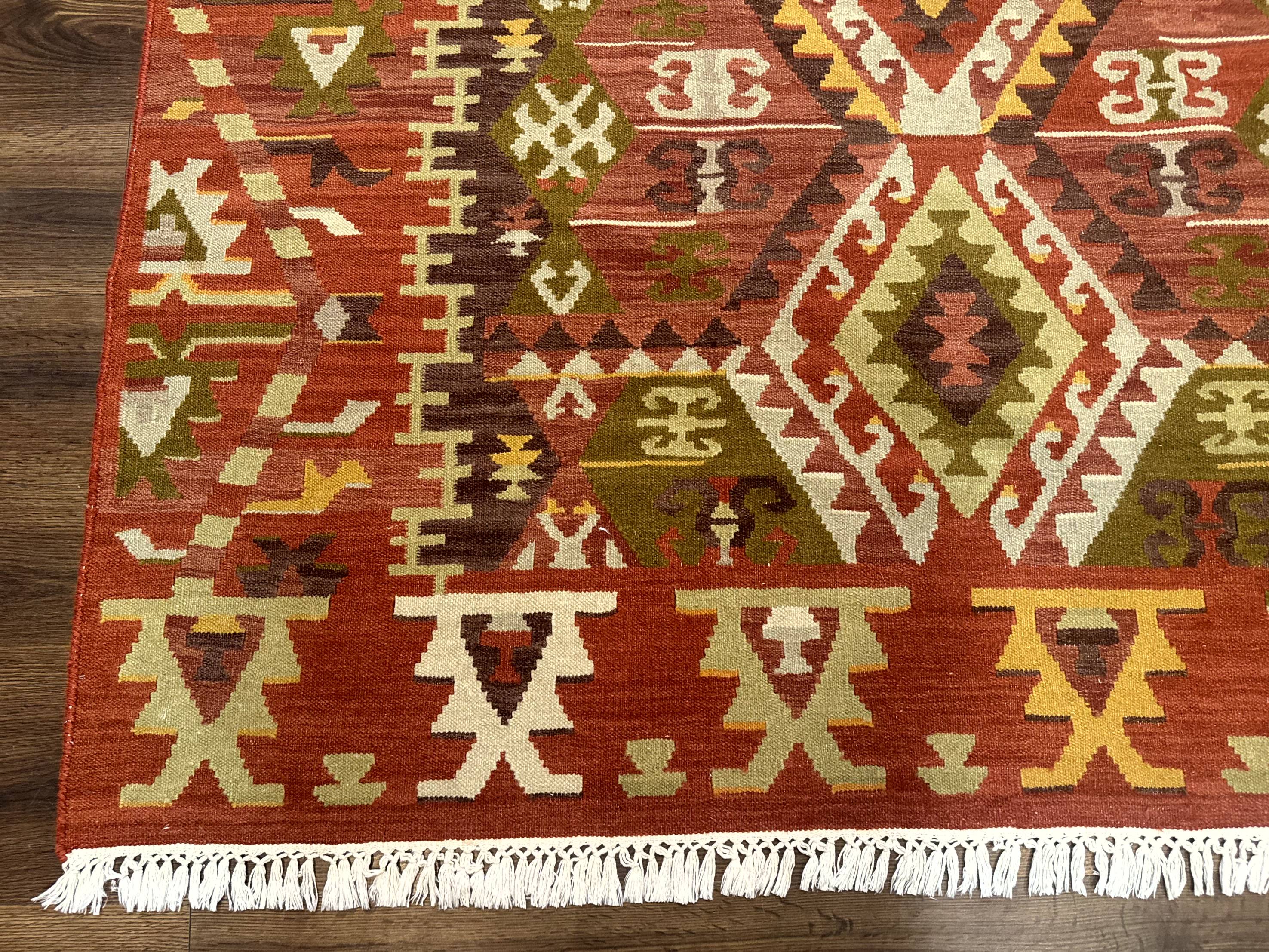 Turkish Kilim Rug 8x10, Geometric Design, Large Kilim Carpet - Jewel Rugs