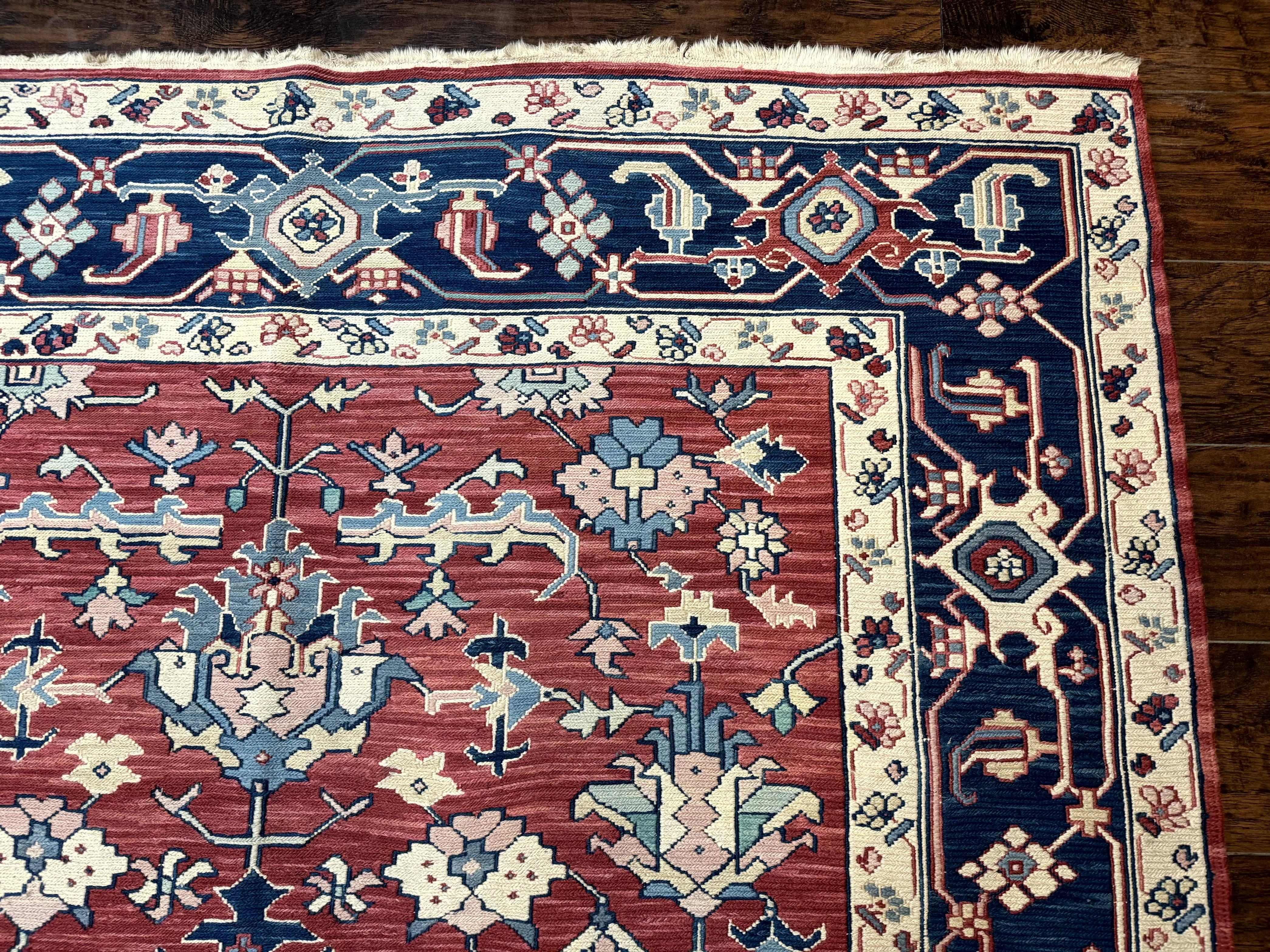Turkish Flatweave Rug 6x9, Heriz Design, Red and Blue - Jewel Rugs