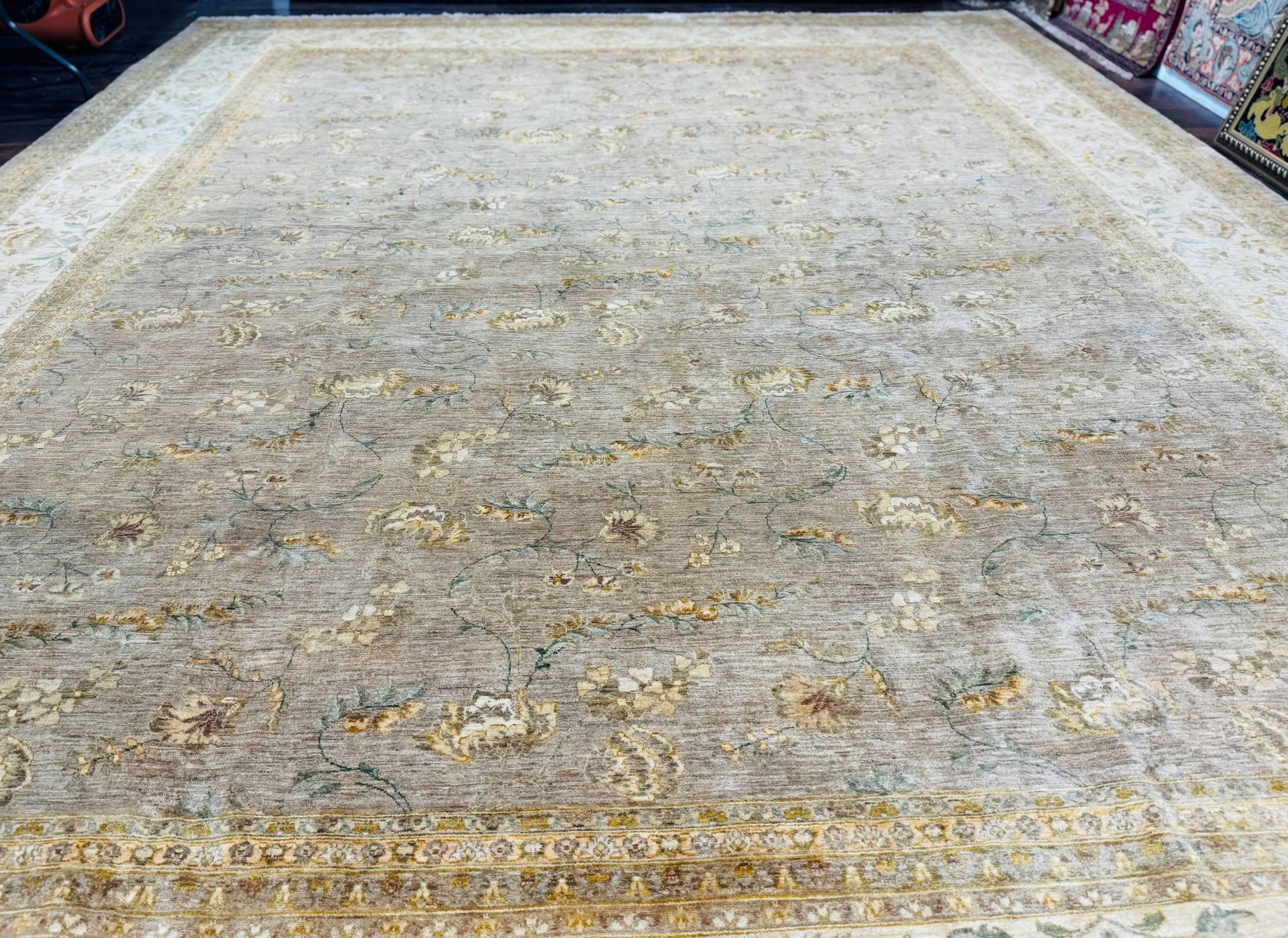 Palace Sized Rug 11x18, Handmade Wool Oversized Persian Carpet 11 x 18 ft, Gray-Taupe, Beige-Cream, Floral, Large Hand Knotted Area Rug - Jewel Rugs