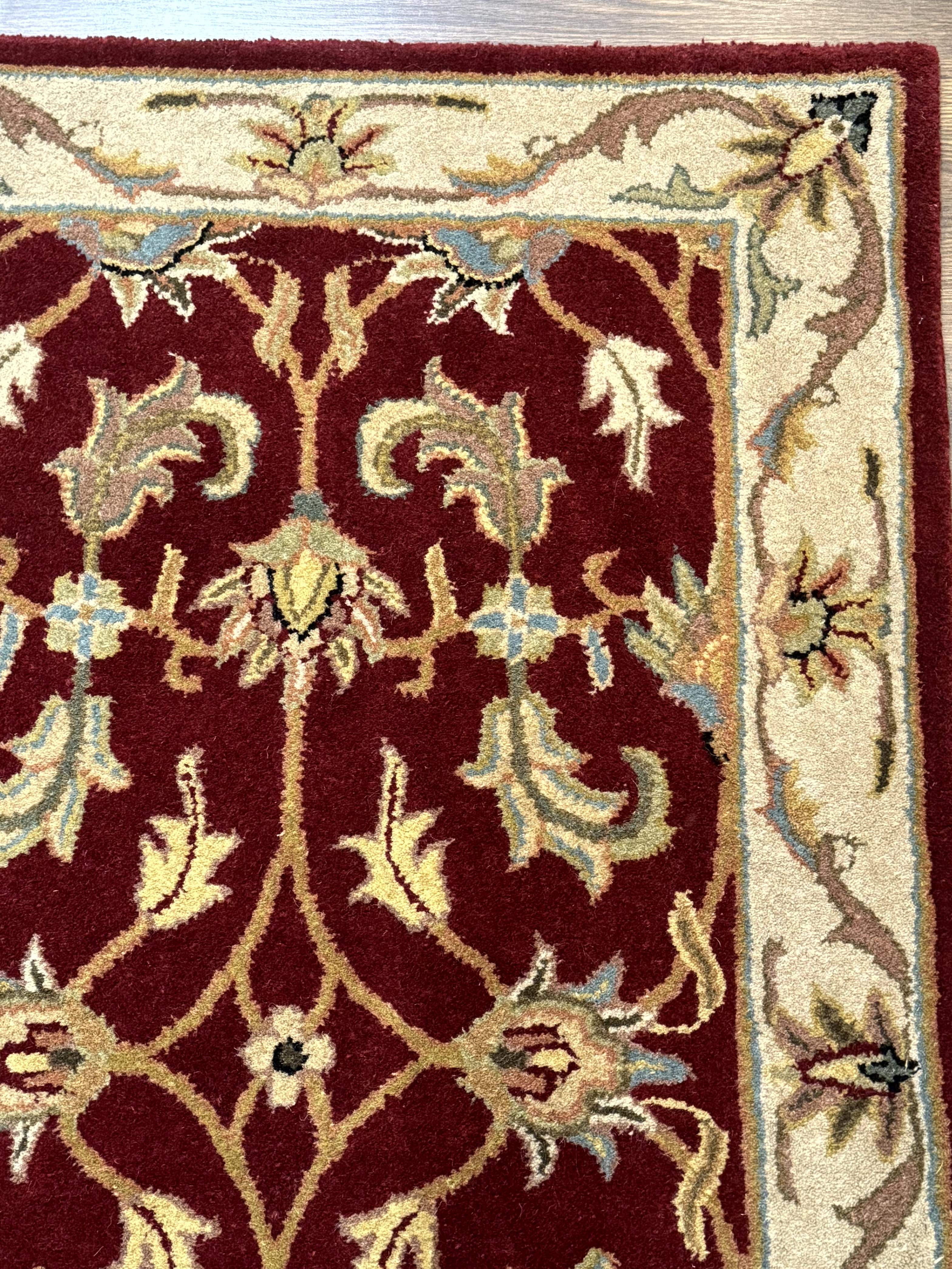 Small Floral Wool Rug 3x5, Safavieh Heritage Collection, Dark Red, Pair A - Jewel Rugs