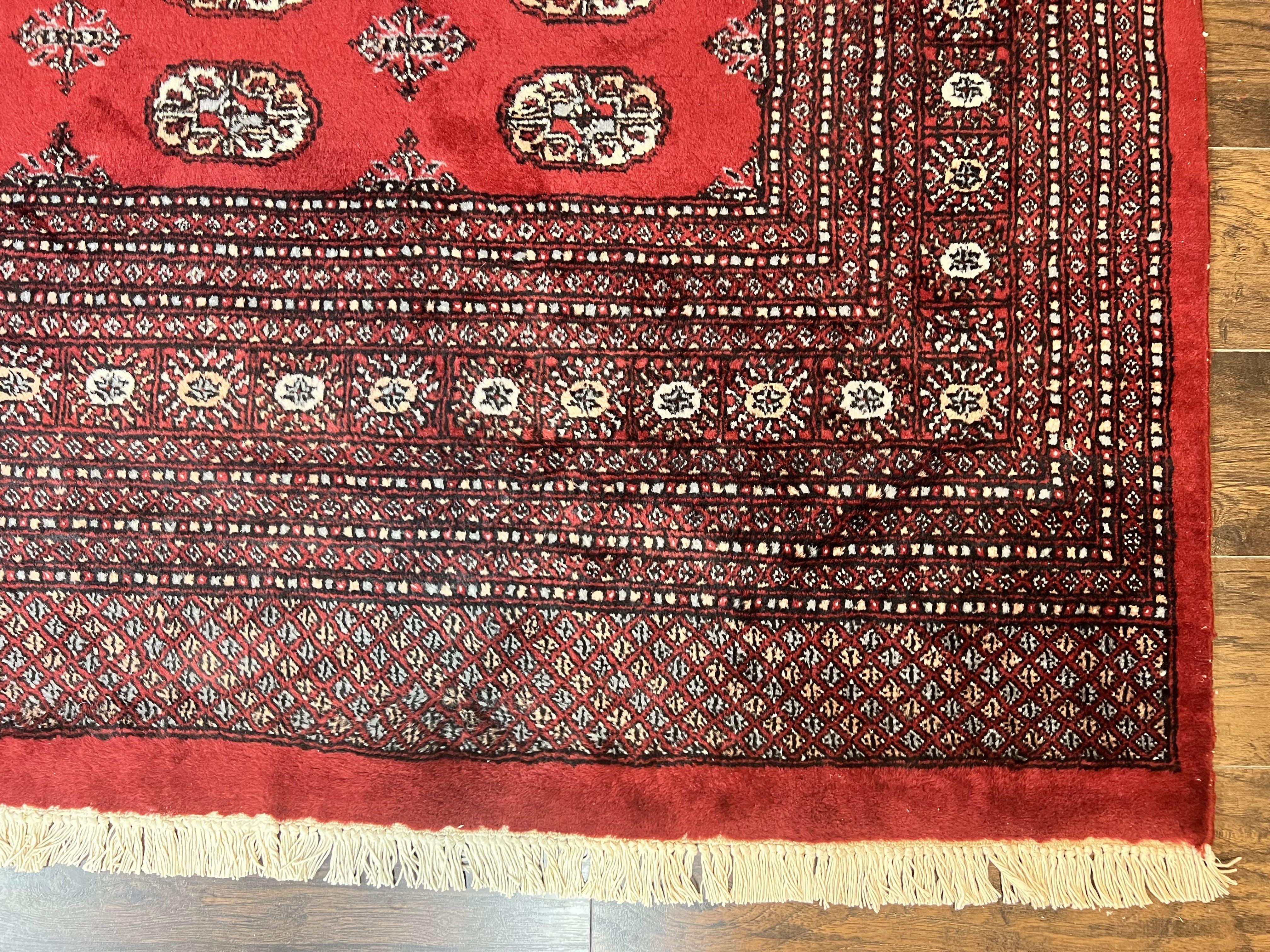 Turkoman Rug 8 x 11.6, Red Bokhara Pakistani Carpet, Wool Handmade Vintage Rug - Jewel Rugs