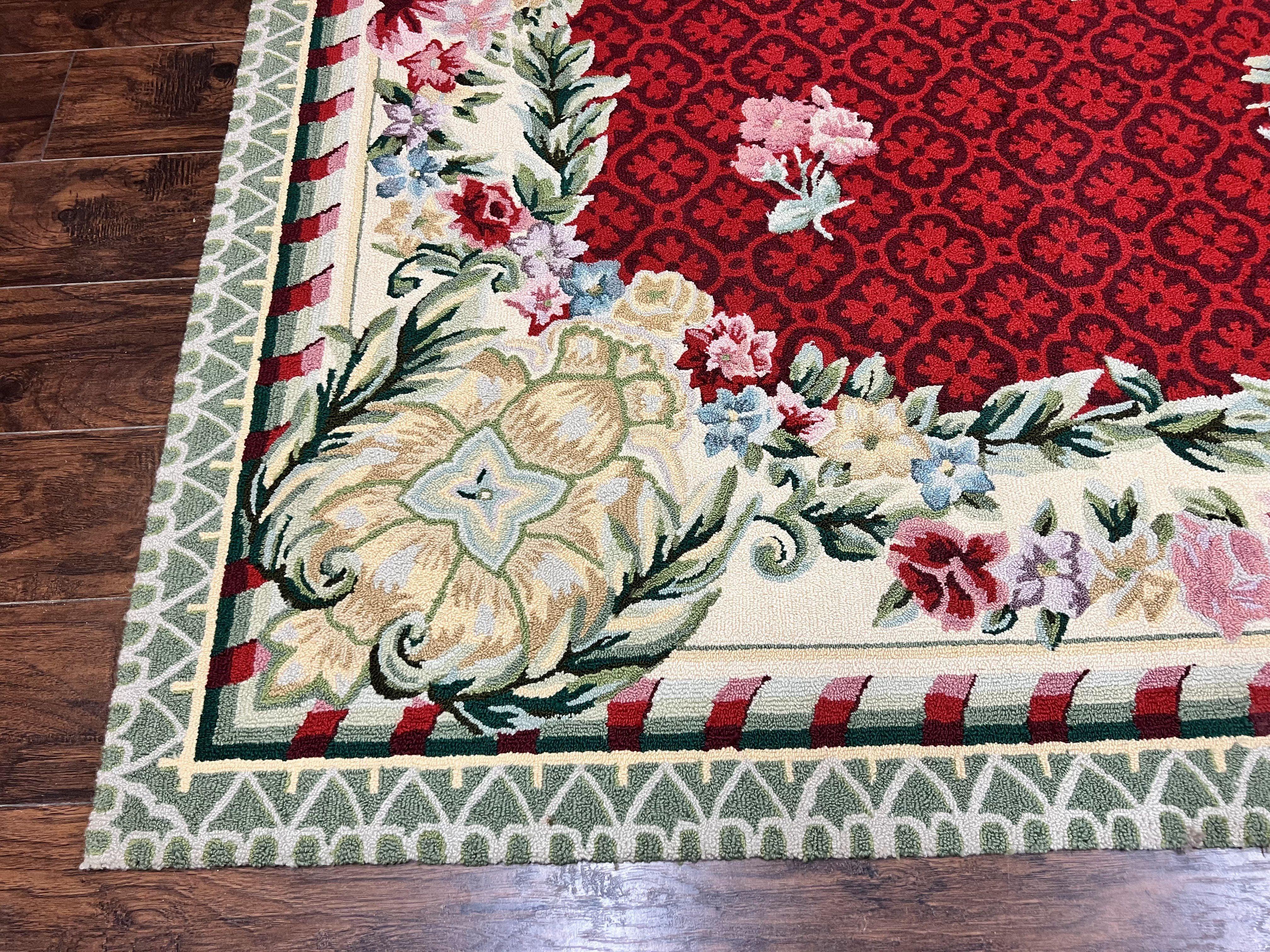 Vintage Stark Rug 10x17, Stark Carpet 10 x 17, Hooked Rug, Aubusson French European Design, Red, Elegant, Wool Palace Sized Rug - Jewel Rugs