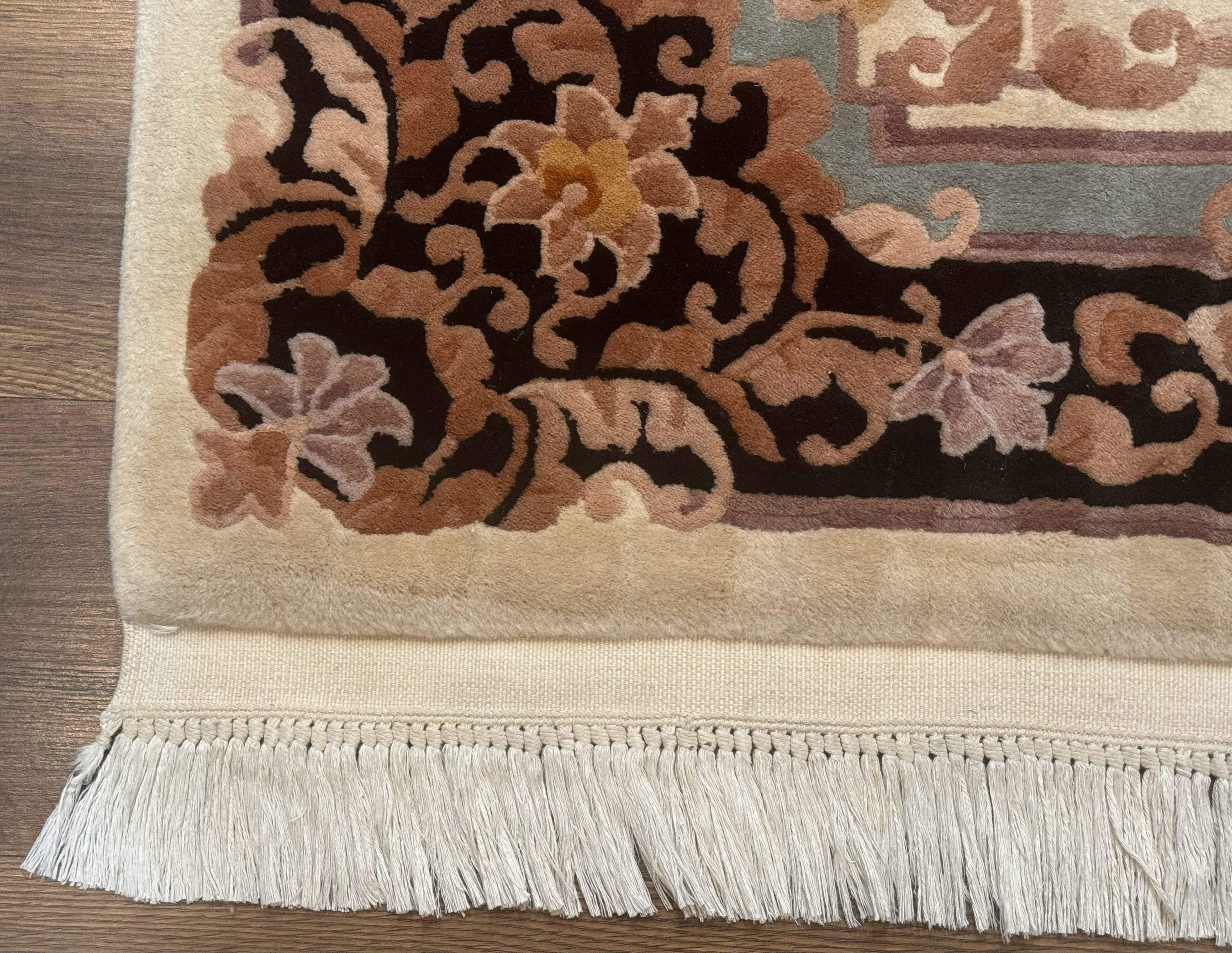 Chinese Aubusson Wool Rug 4x6, 90 Line Rug, Wool, Oat & Black - Jewel Rugs