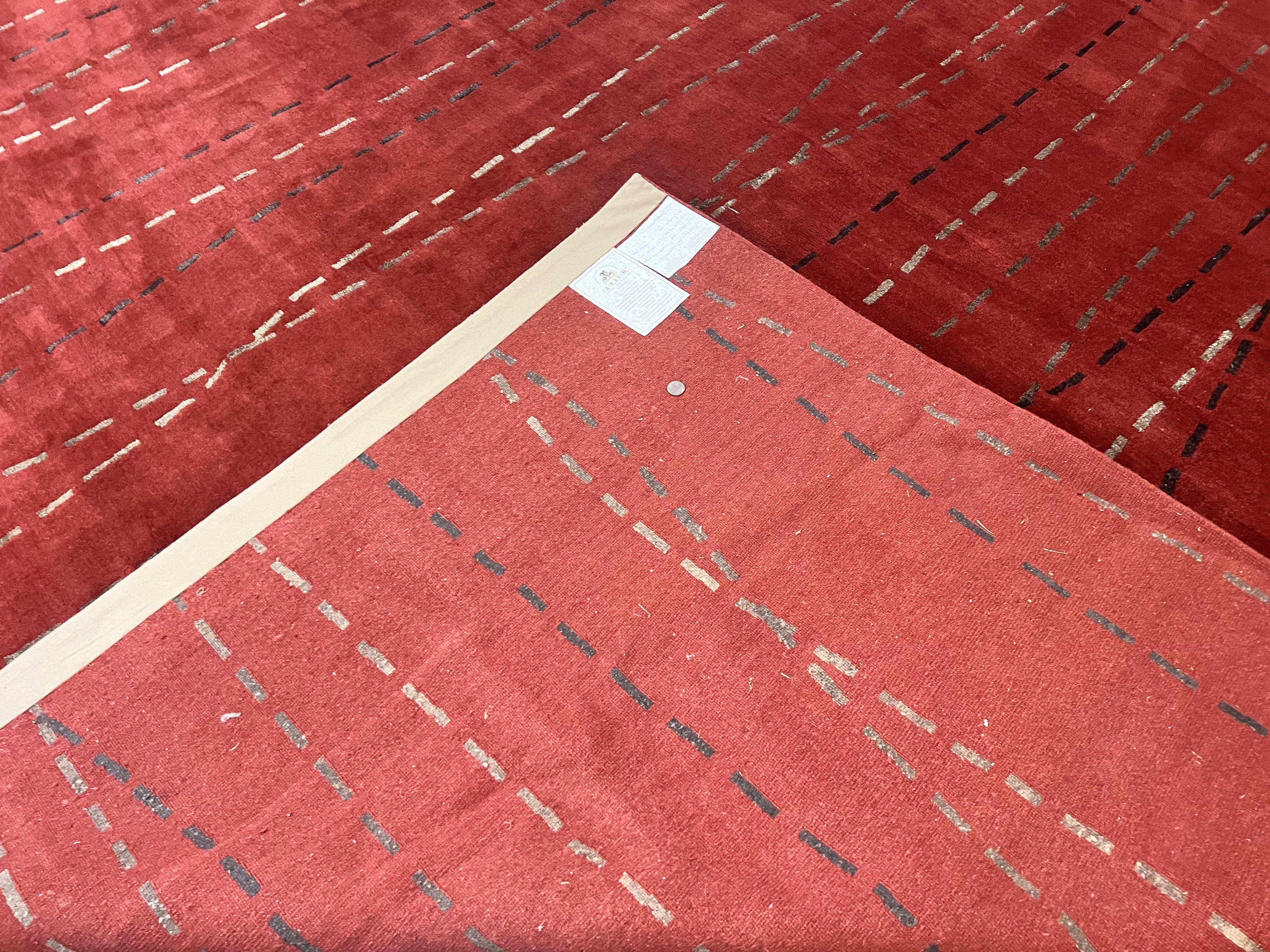 Oversized Nepali Rug 11x17, Wool & Silk Hand Knotted Modern Carpet, Red Extra Large Handmade Tibetan Carpet - Jewel Rugs