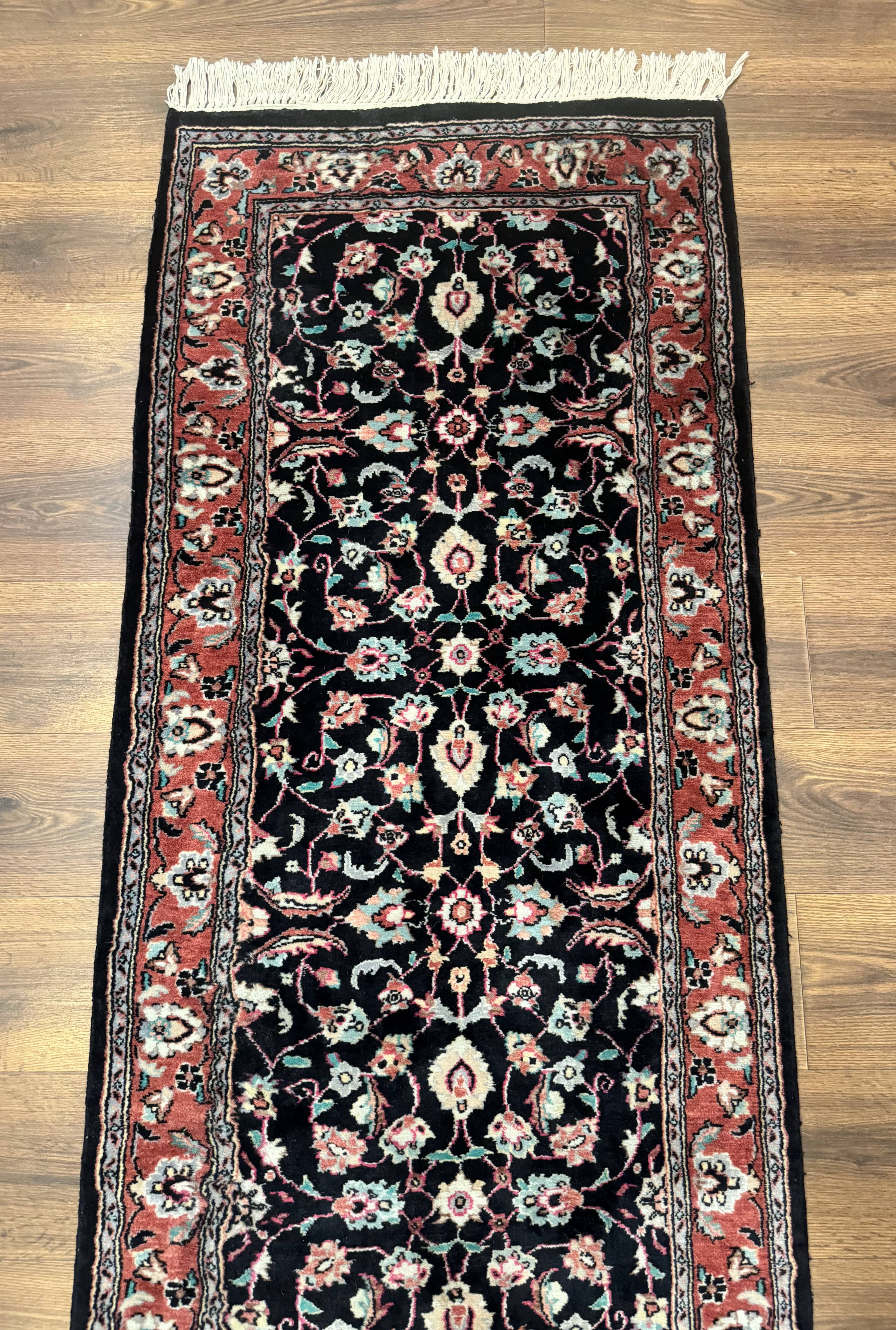 Pak Persian Runner Rug 2.8 x 10, Dark Blue, Floral Allover, Wool - Jewel Rugs
