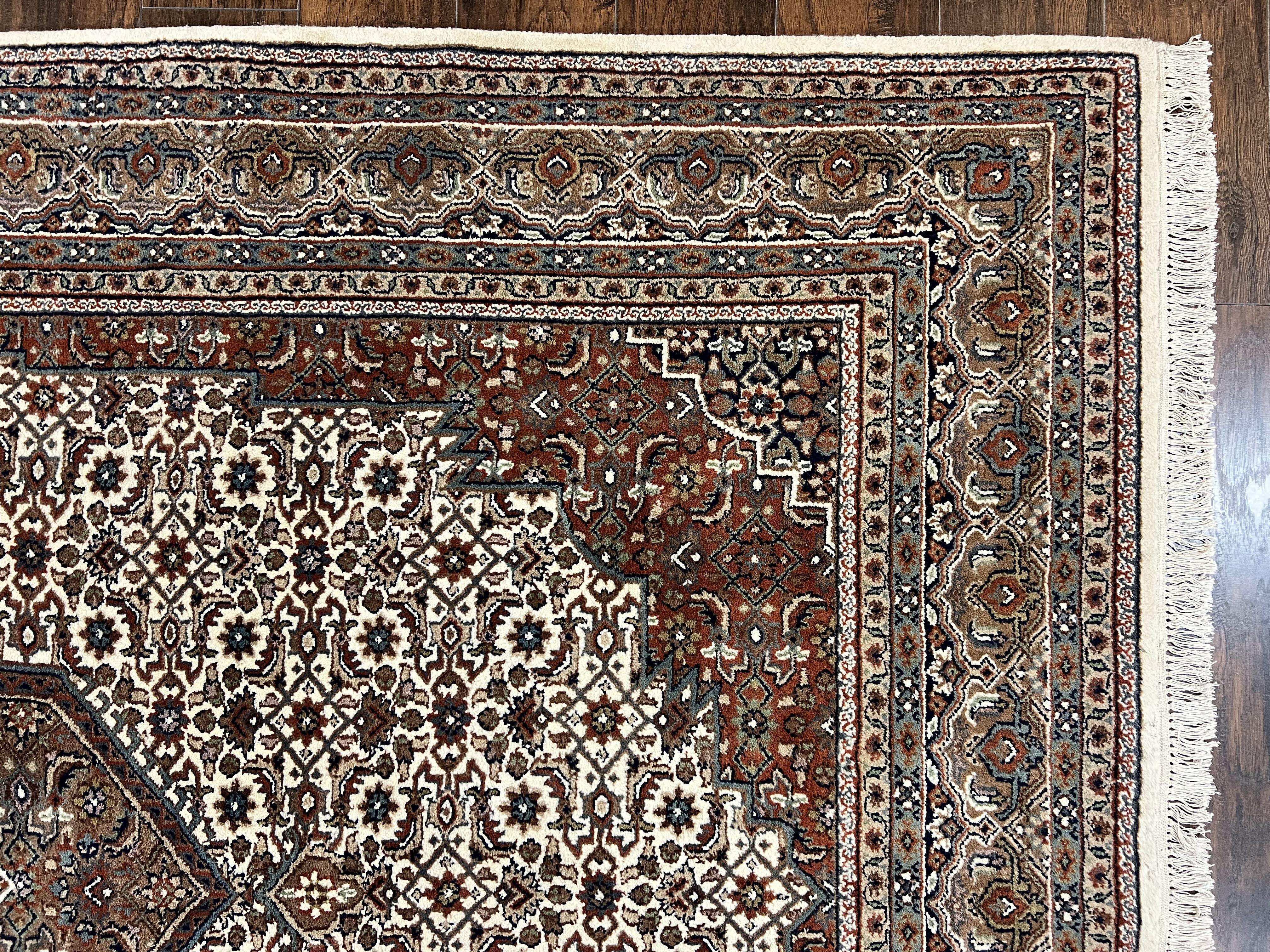 Indo Persian Rug 7x10 ft, Hand Knotted Wool Vintage Oriental Carpet 7 x 10, Traditional Handmade Herati Bidjar Cream Rug, Medallion Rug - Jewel Rugs