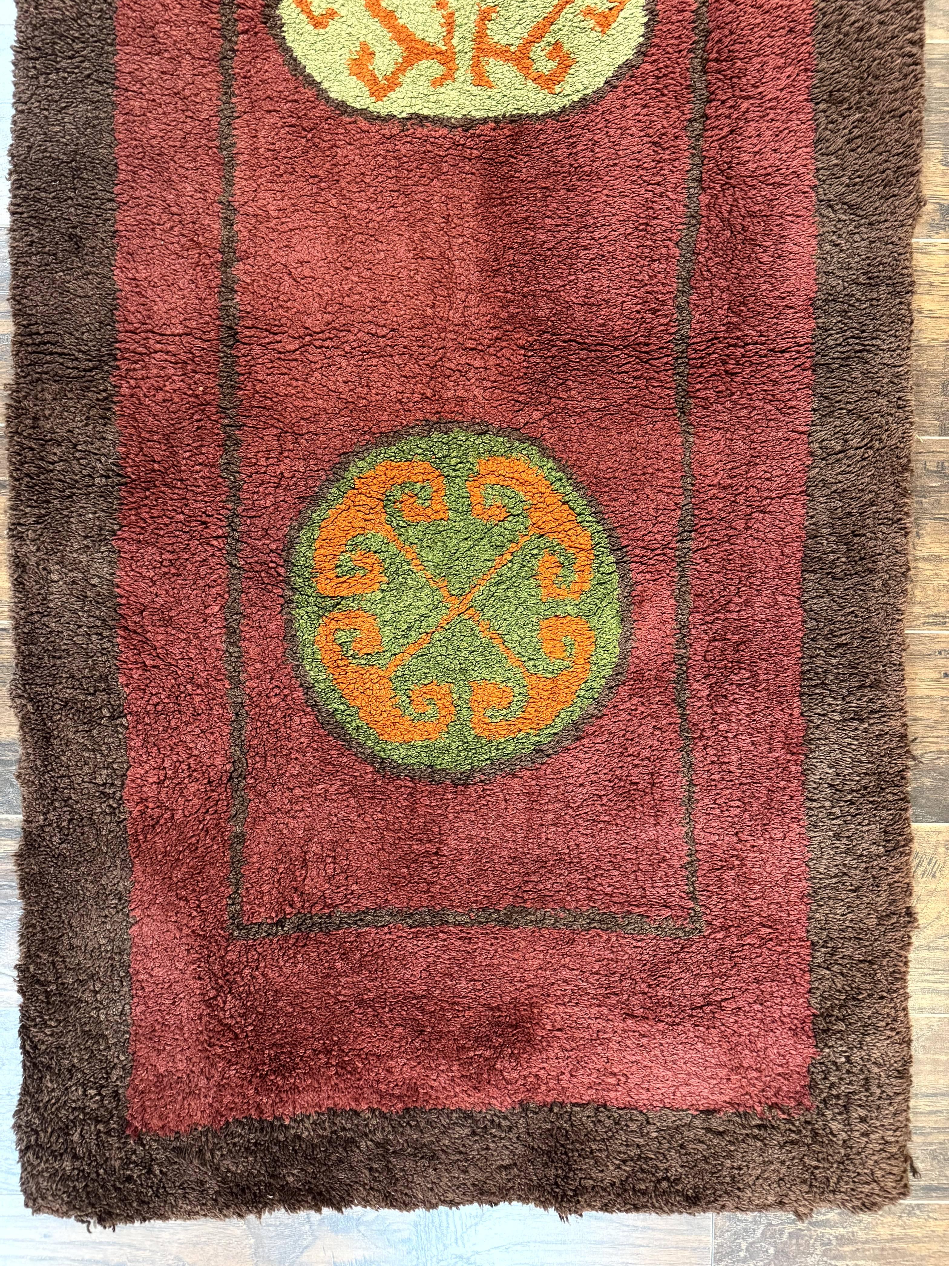 German Hooked Runner Rug 3x8, Vintage, Red, Wool - Jewel Rugs