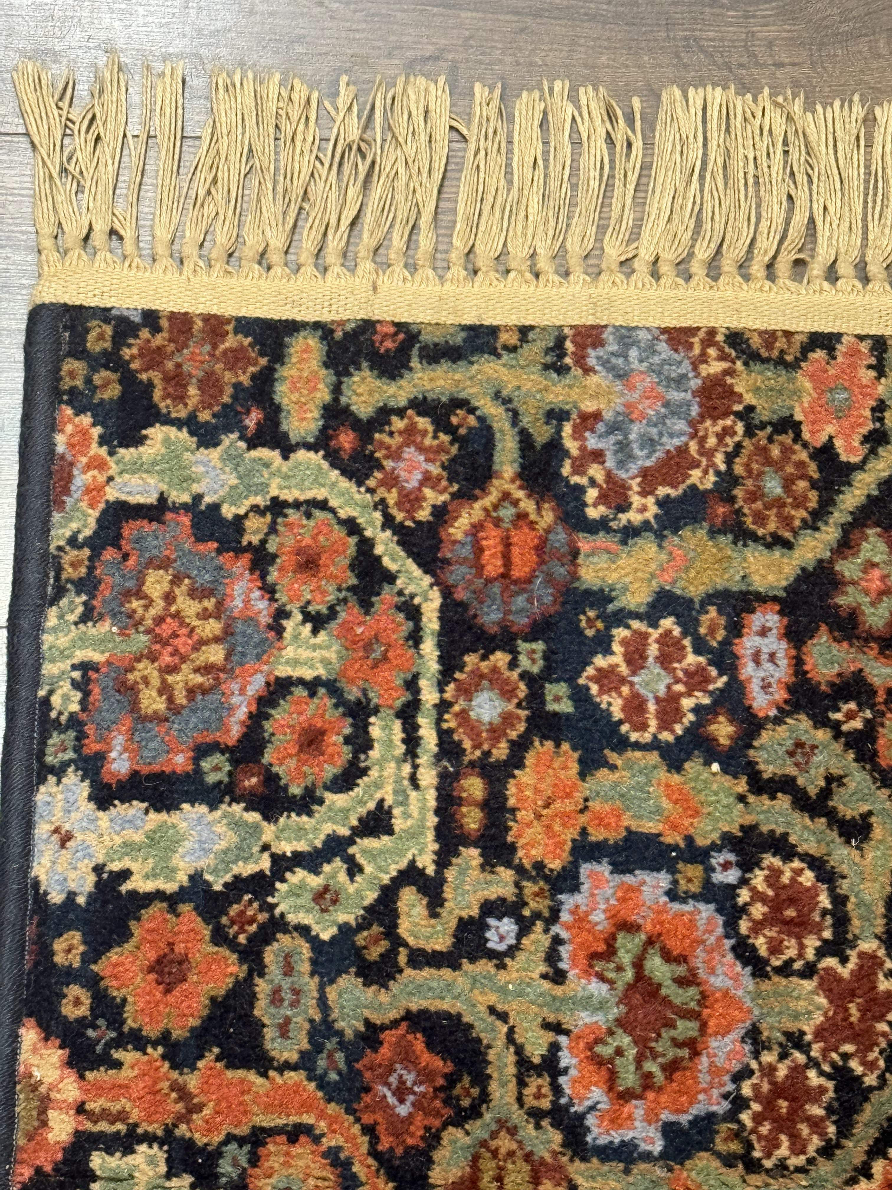 Small Wool Karastan Rug 2 x 2.5, Navy Blue, Vintage - Jewel Rugs