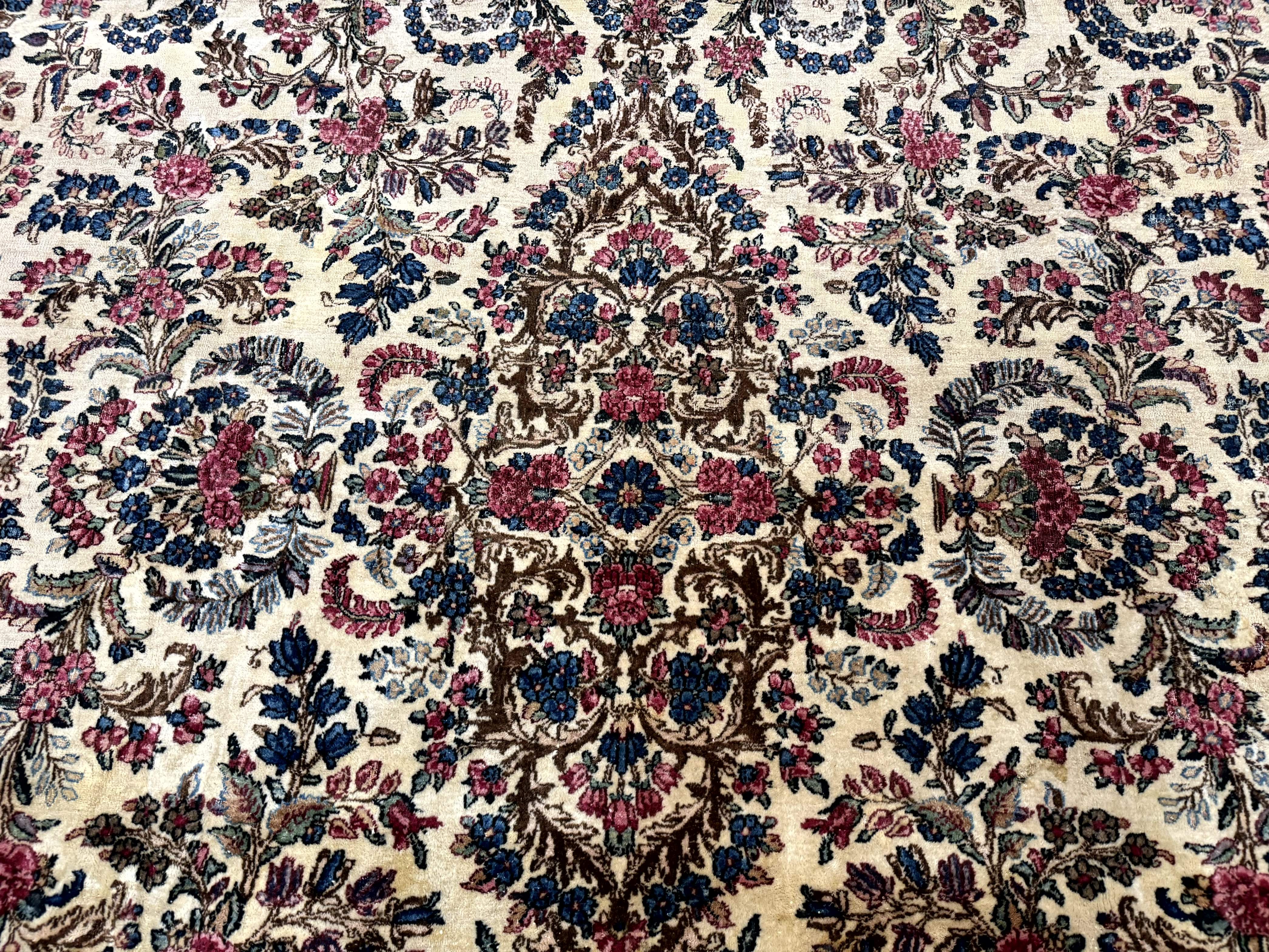 Palace Size Persian Kerman Rug 11x18, Ivory Blue Pink, Floral, Wool, Antique, 200 KPSI - Jewel Rugs