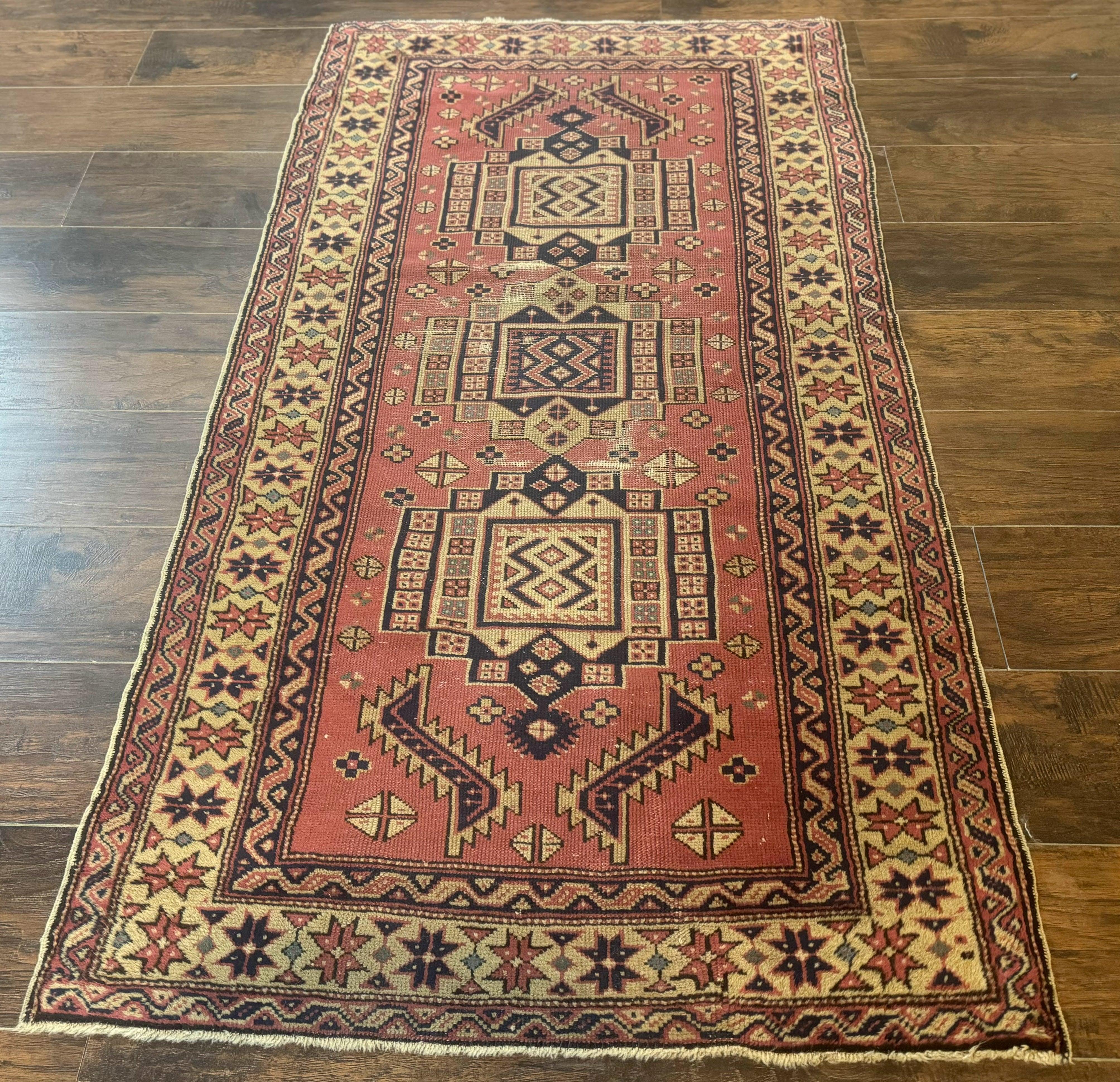 Antique Turkish Sparta Rug 3x6, Geometric Caucasian Kazak Pattern, Handmade - Jewel Rugs
