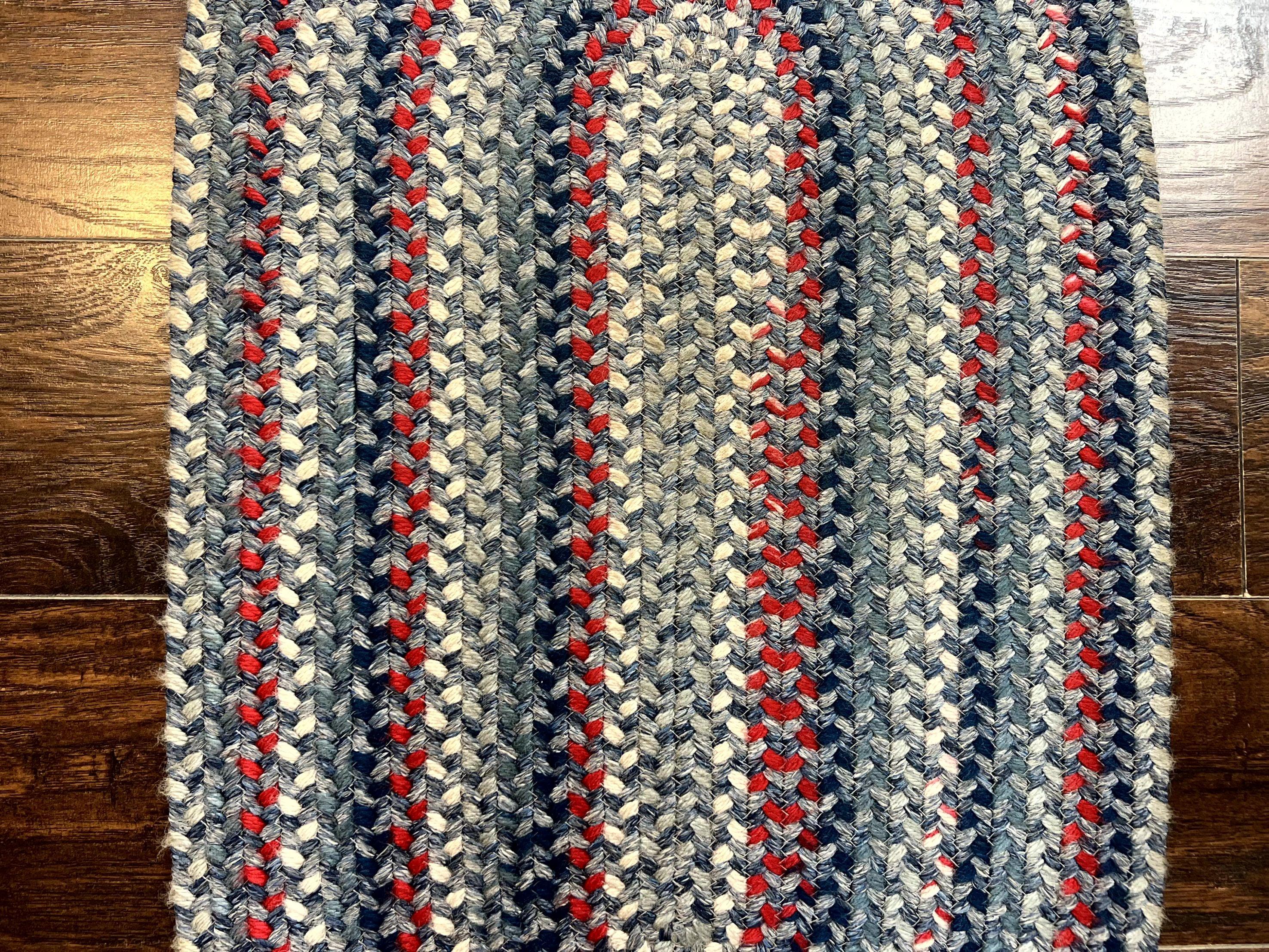 Oval Braided Rug 2x3, Small American Braided Rug, Multicolor Colorful, Blue Ivory Gray Red, 2x3 Oval Rug, Vintage 1960s Rug - Jewel Rugs