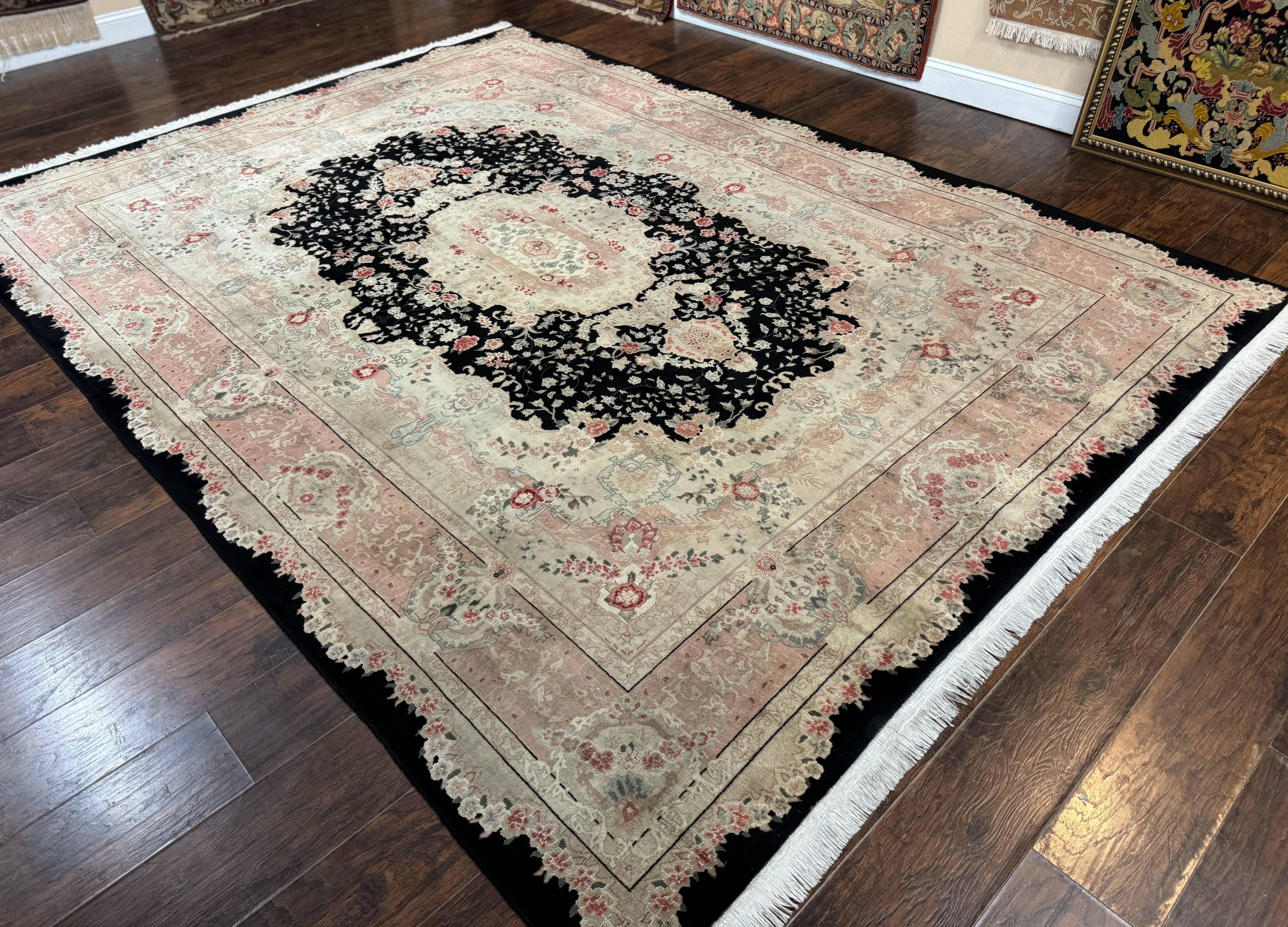 Pak Persian Tabriz Rug 8.6 x 11.6, Black Pink, Traditional Elegant Formal Oriental Carpet, Dining Room Rug, Fine 225 KPSI - Jewel Rugs