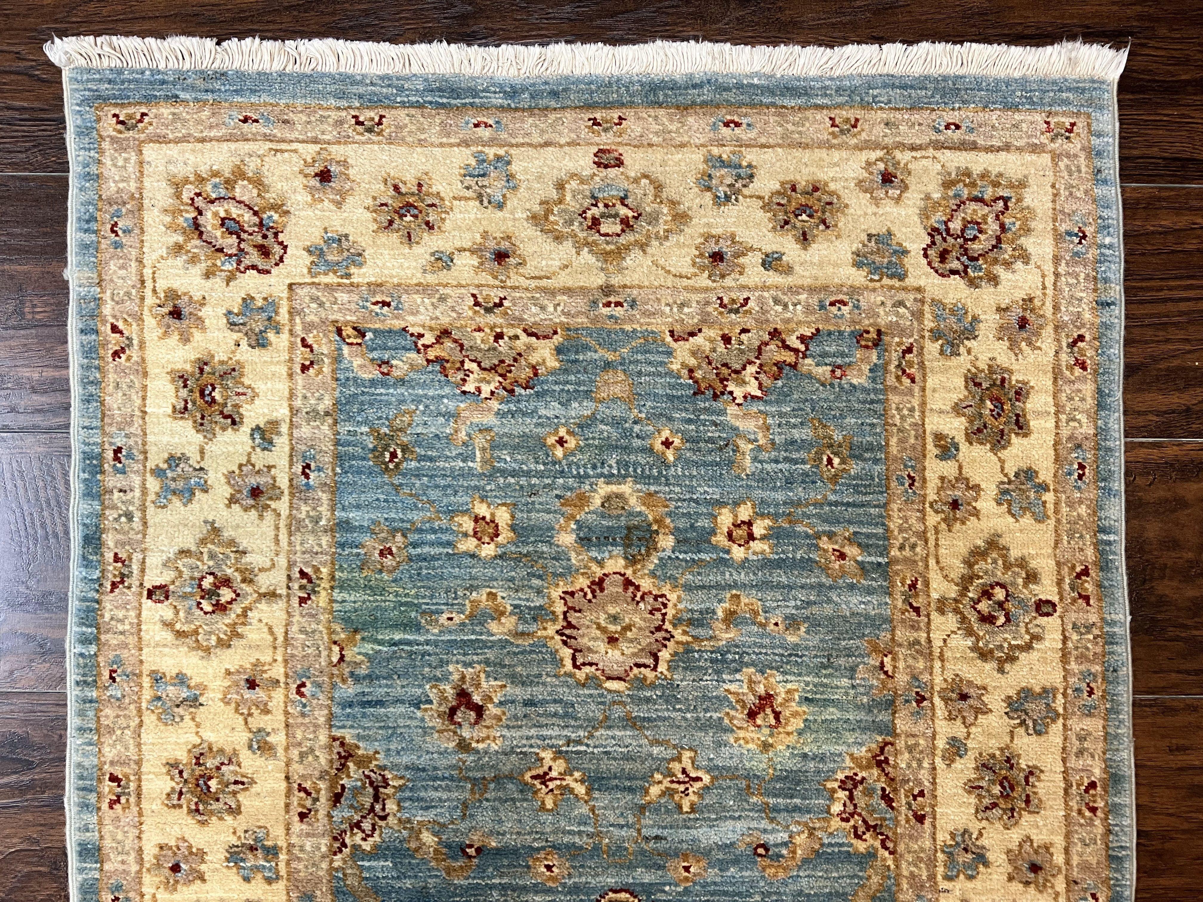 Peshawar Runner Rug 2.8 x 15.8, Light Blue and Cream, Long Hand Knotted Handmade Hallway Runner, Oriental Carpet, Pastel Colors, Wool Rug - Jewel Rugs