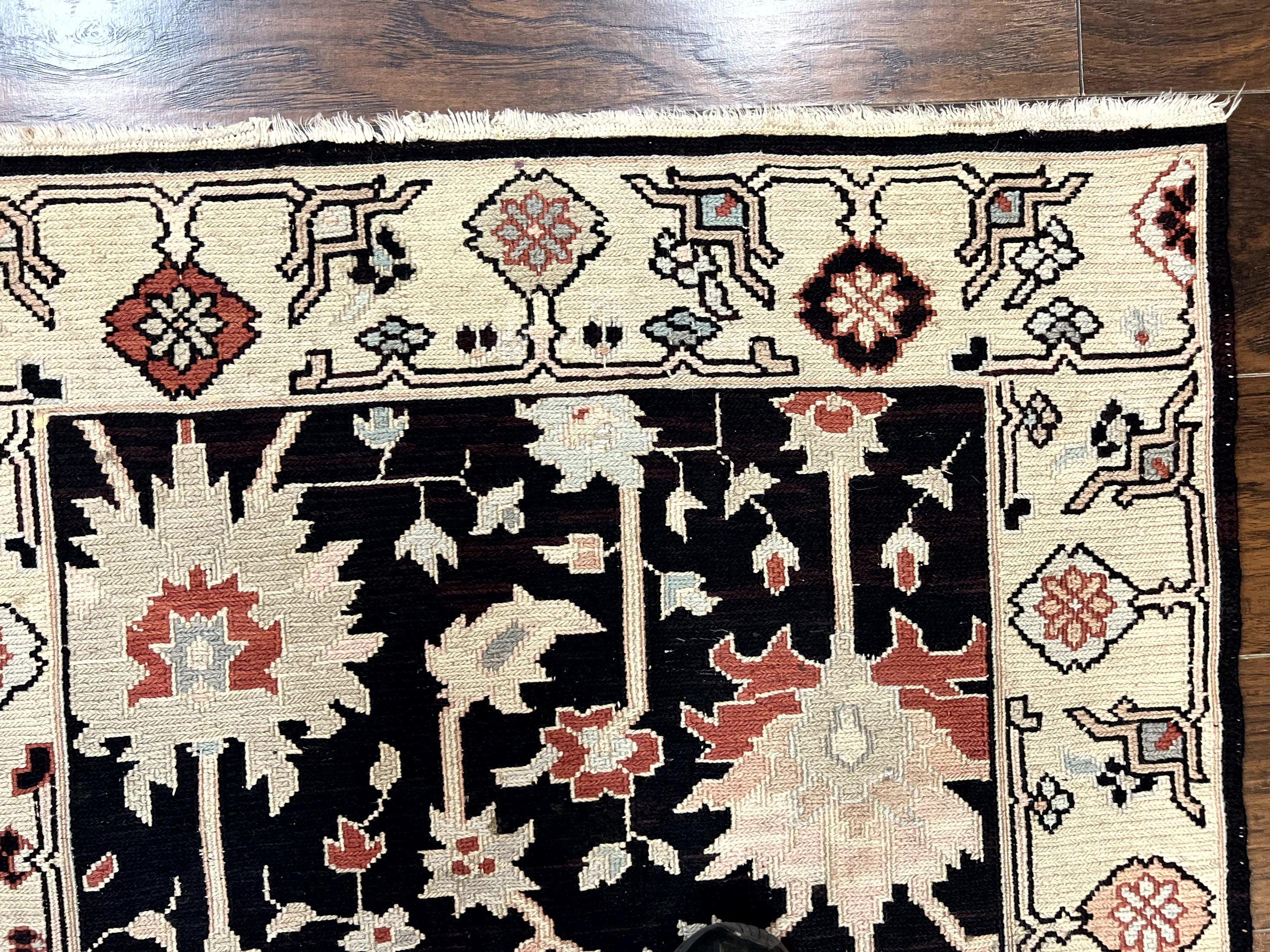 Turkish Flatweave Kilim Rug 3x5, Black, Handmade Vintage Wool Carpet - Jewel Rugs