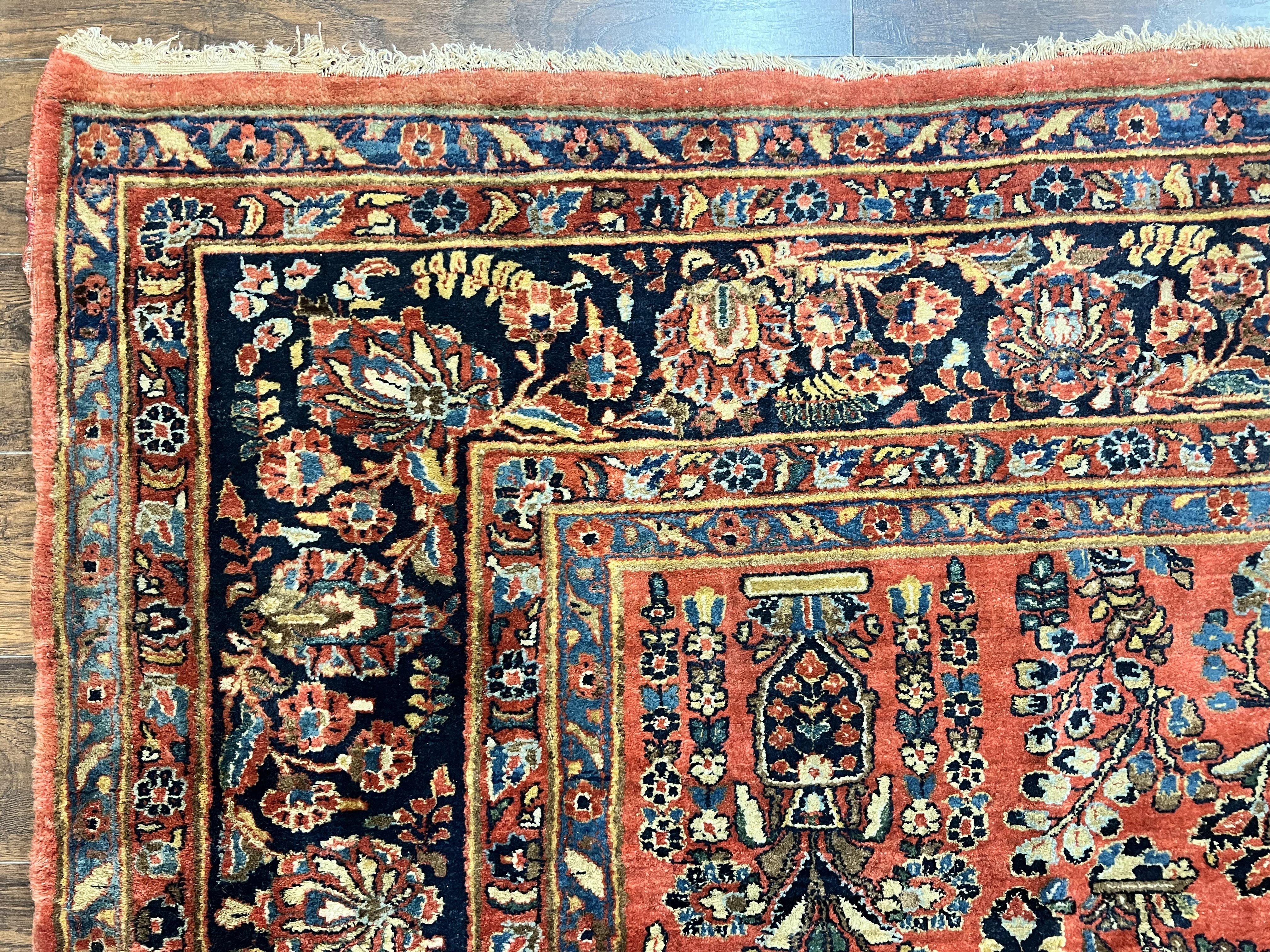 Antique Persian Sarouk Rug 9x11, Red Floral Allover, Rare 1920s Wool Carpet - Jewel Rugs