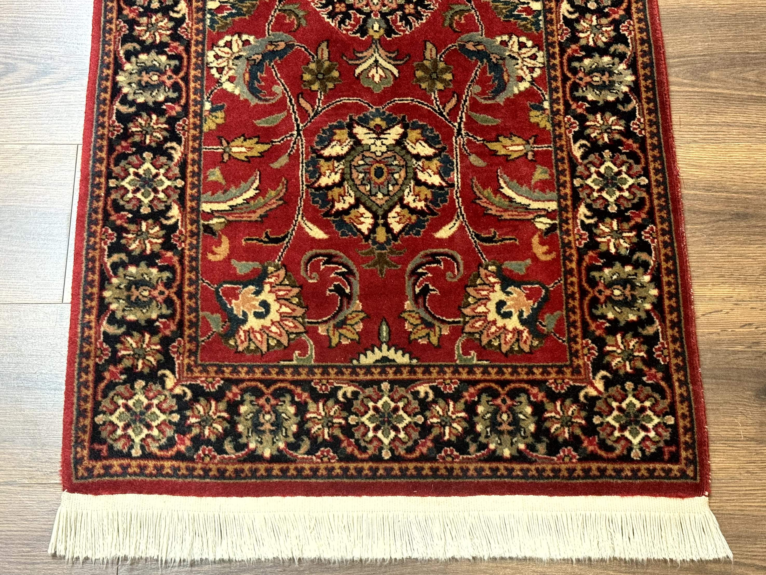 Indo Persian Sarouk Rug 2x4, Small Oriental Carpet, Red and Navy Blue, Fine 200 KPSI - Jewel Rugs