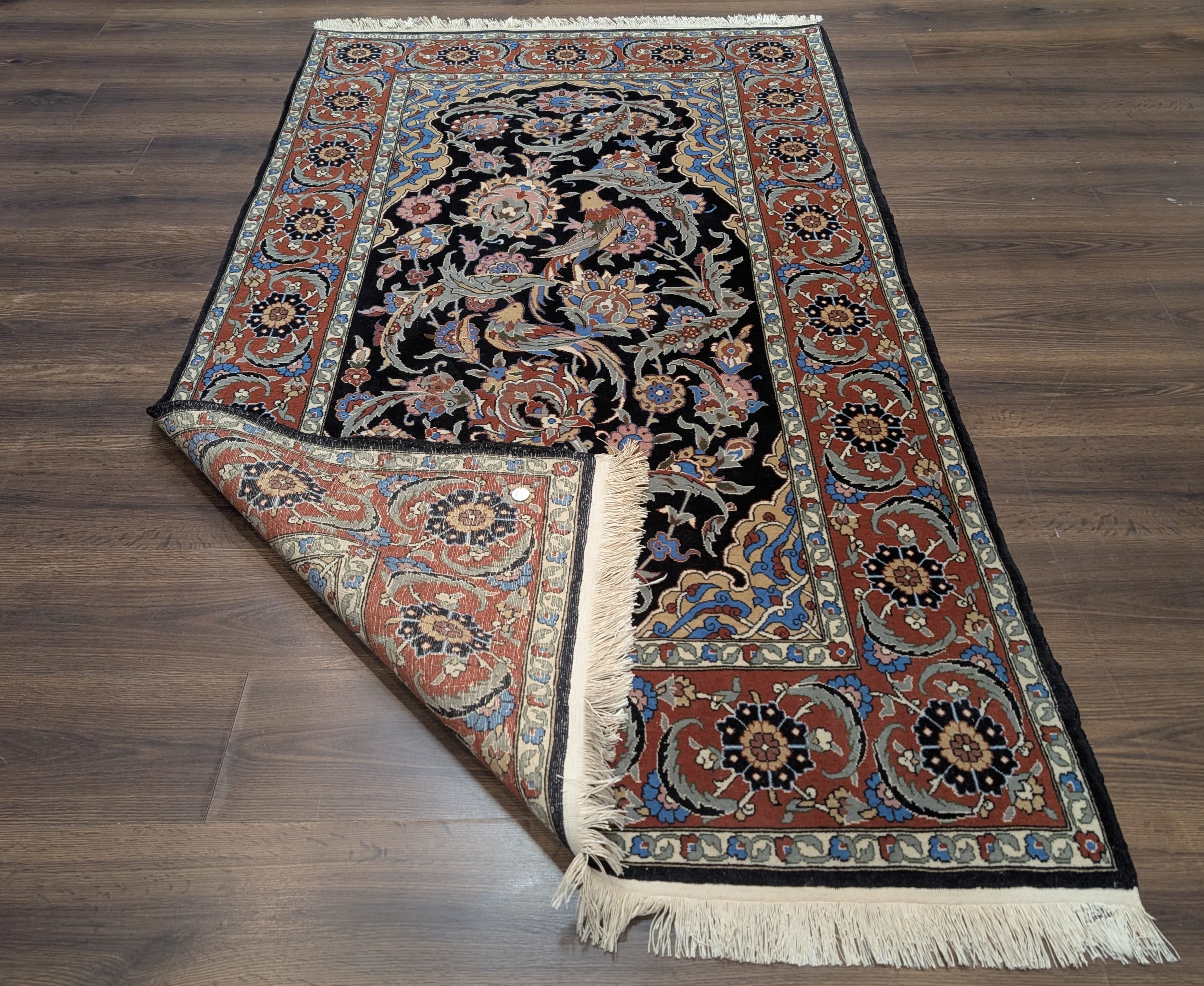 Turkish Hereke Rug 4x7, Kork Wool, Hand-Knotted Blue Carpet, Signed, 225 KPSI - Jewel Rugs