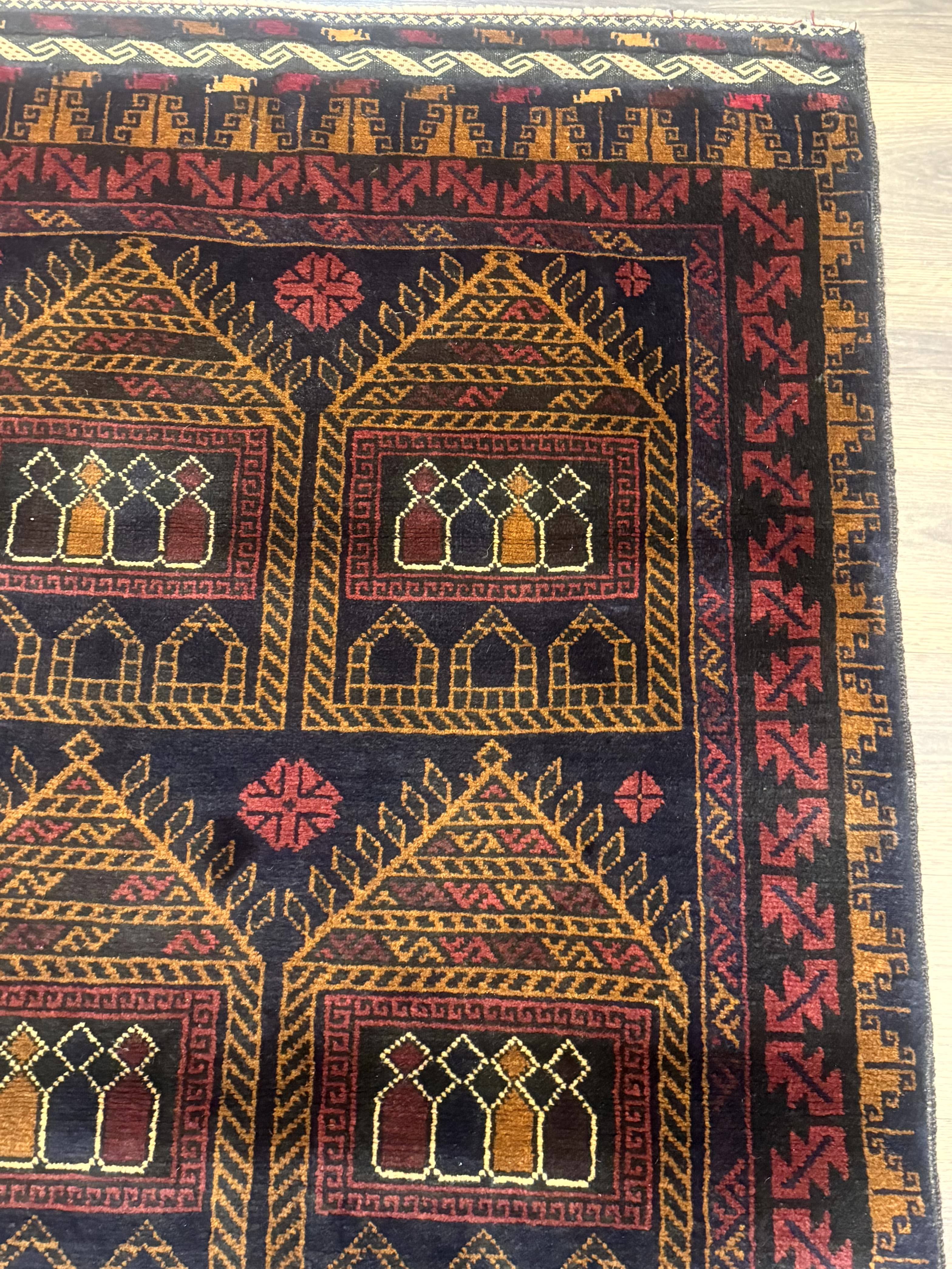 Afghan Rug 3x7, Navy Blue, Tribal Rug, Balouch Carpet, New - Jewel Rugs