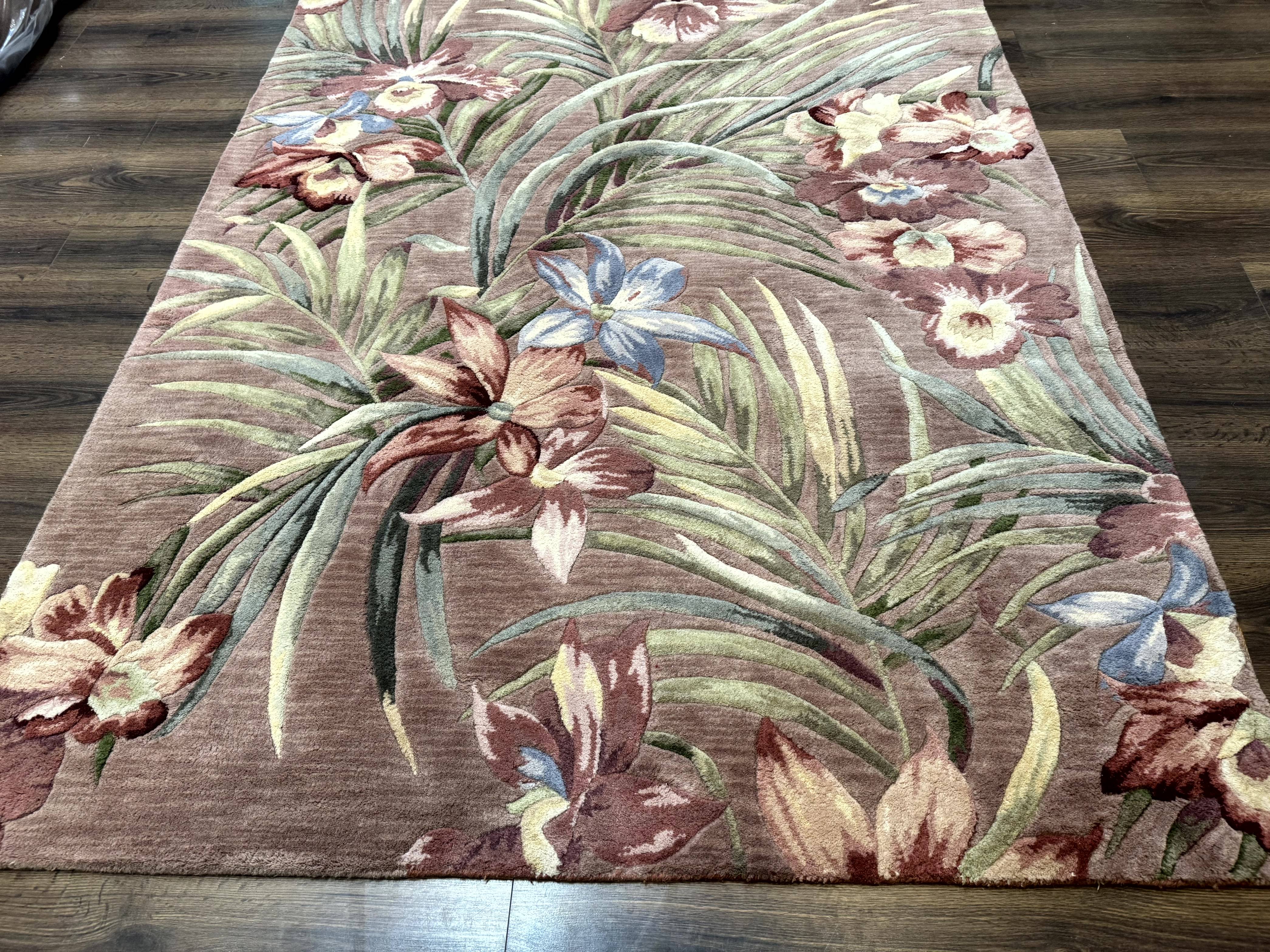 Hand Tufted Floral Rug 5x8, Light Rose Wool Carpet - Jewel Rugs