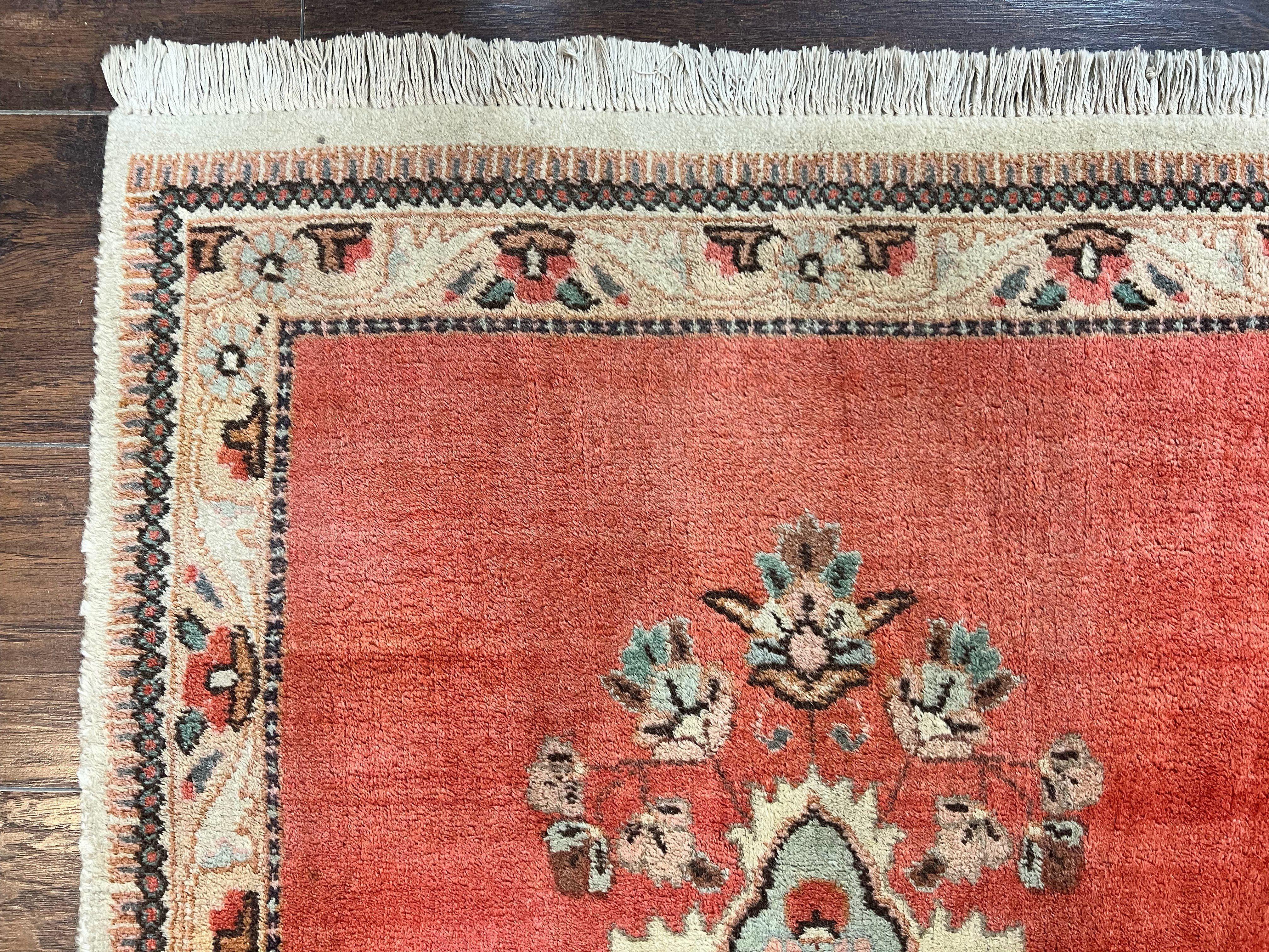 Persian Tabriz Runner Rug 3 x 12, Vintage Hand Knotted Wool Oriental Hallway Carpet, Light Red Beige Tan, Fine Weave, Semi Open Field, Traditional - Jewel Rugs
