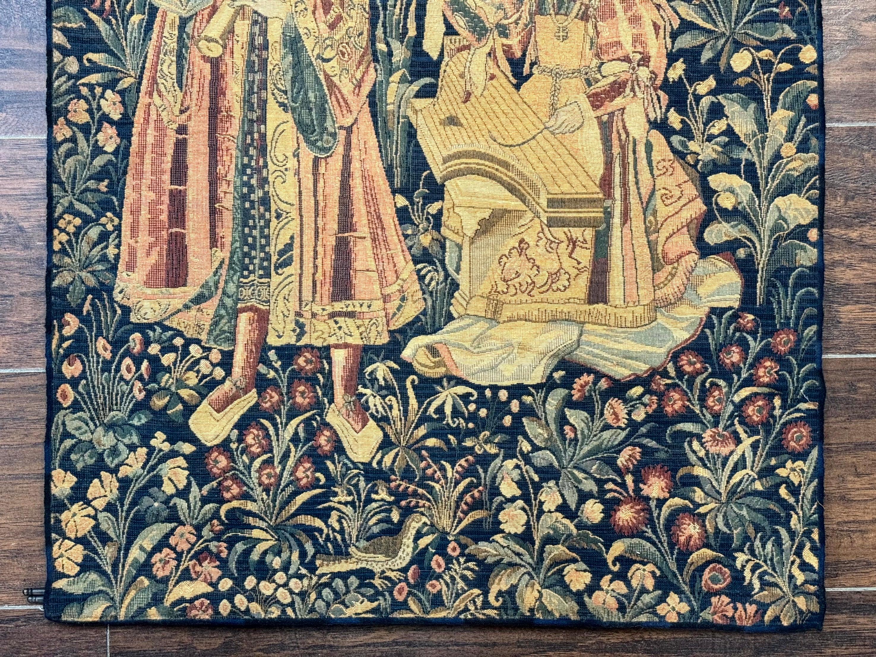 Vintage Belgium Tapestry 2x3 with Red, European Design, Flemish Tapestry - Jewel Rugs