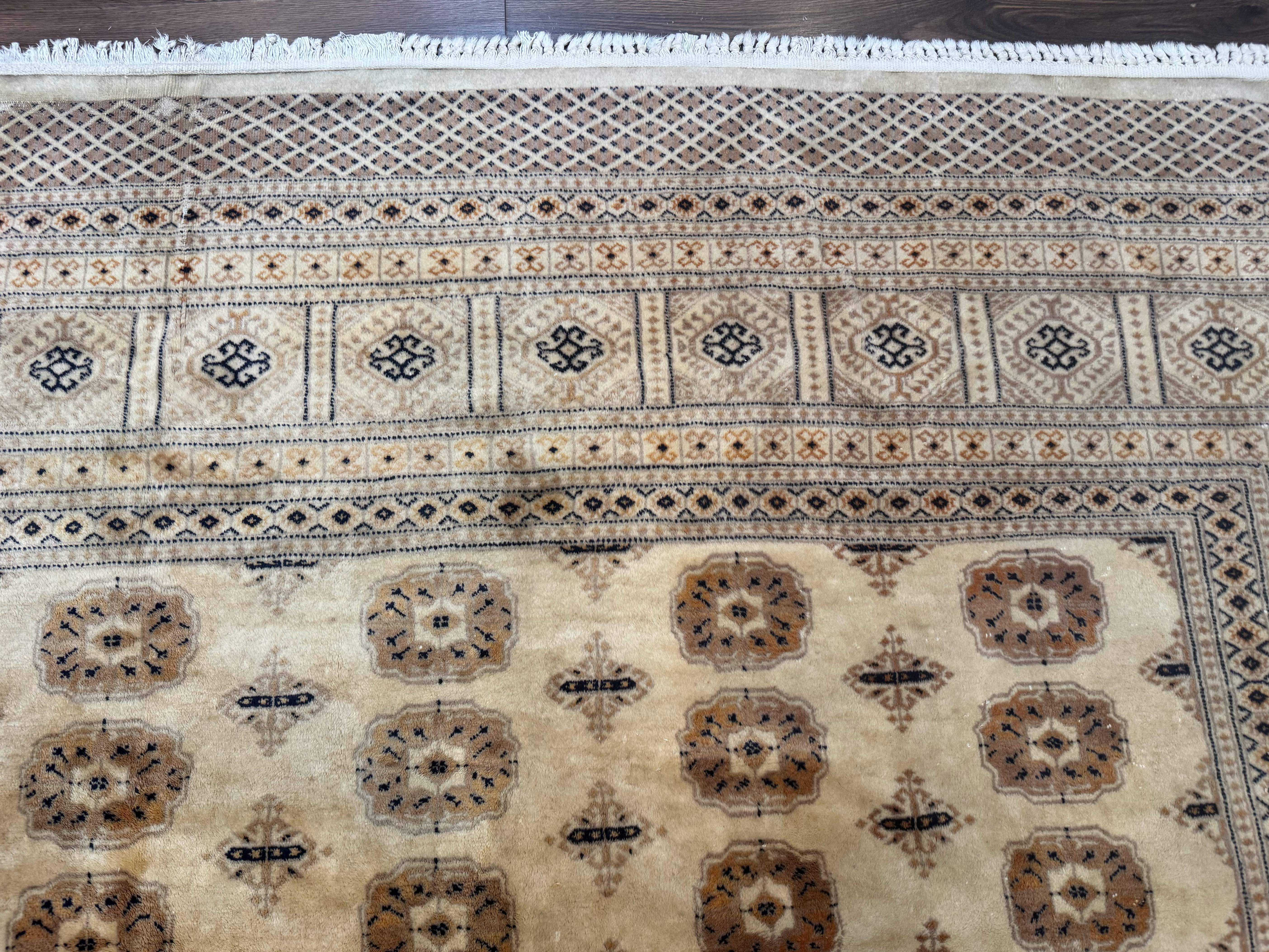 Pakistani Turkoman Bokhara Rug 8x12, Beige Vintage Tribal Wool Carpet - Jewel Rugs