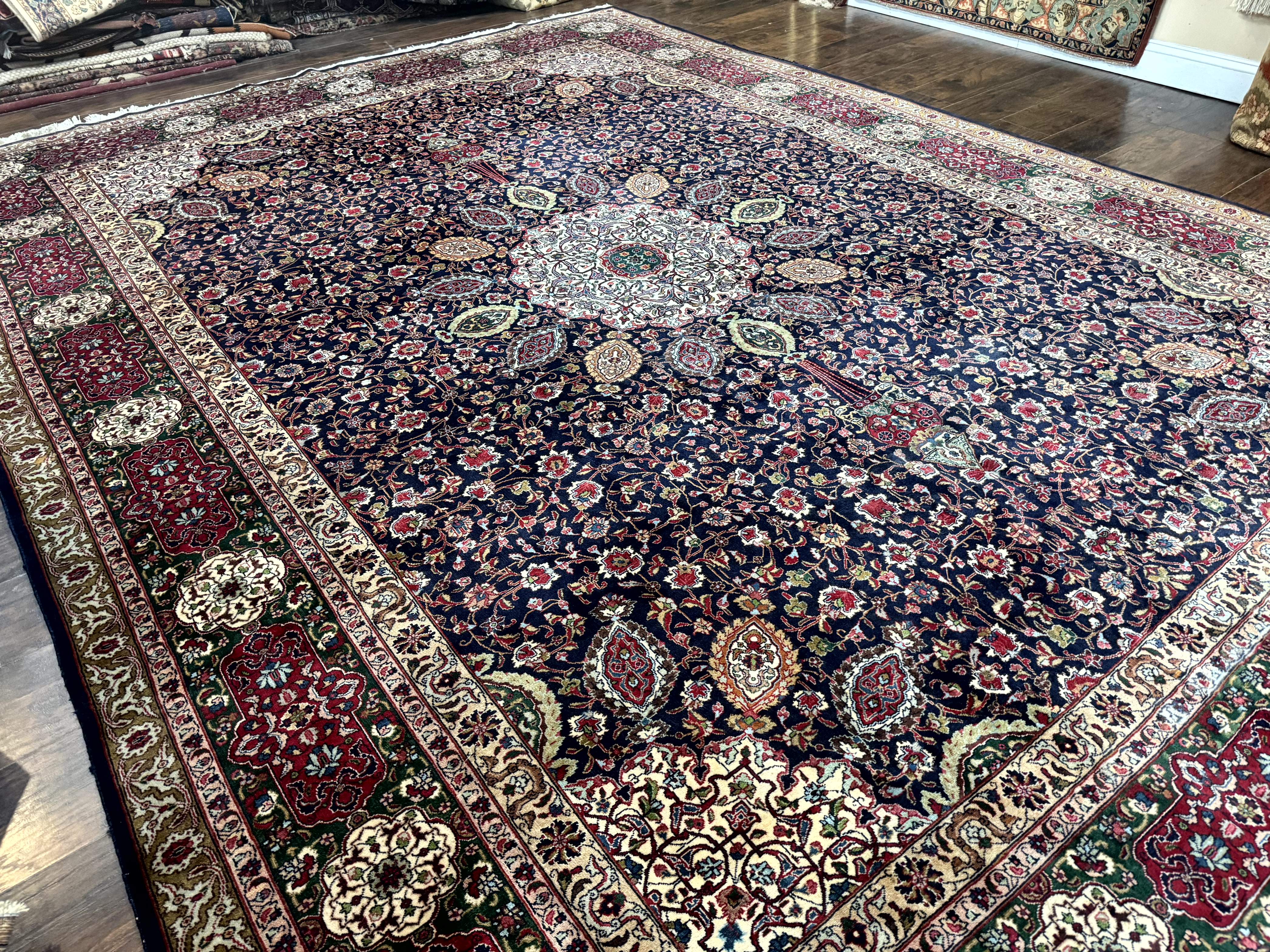 Persian Tabriz Rug 10x13 – Navy Blue and Red, Floral Medallion, Fine 210 KPSI - Jewel Rugs
