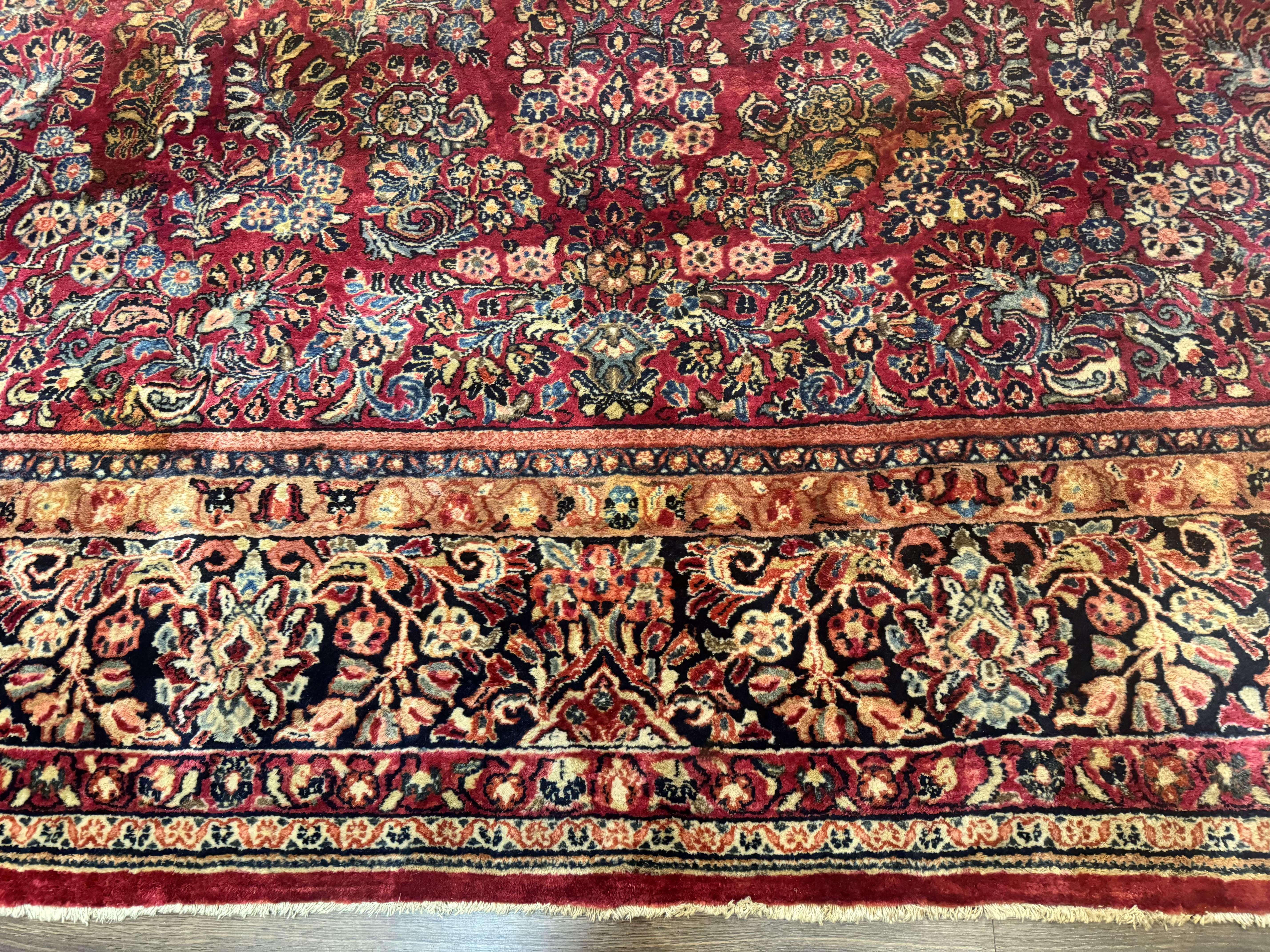 Persian Sarouk Rug 10x18, Palace Size Antique Persian Carpet, Wool, Red, Floral, Handmade Traditional Persian Rug, Extra Large Rug - Jewel Rugs