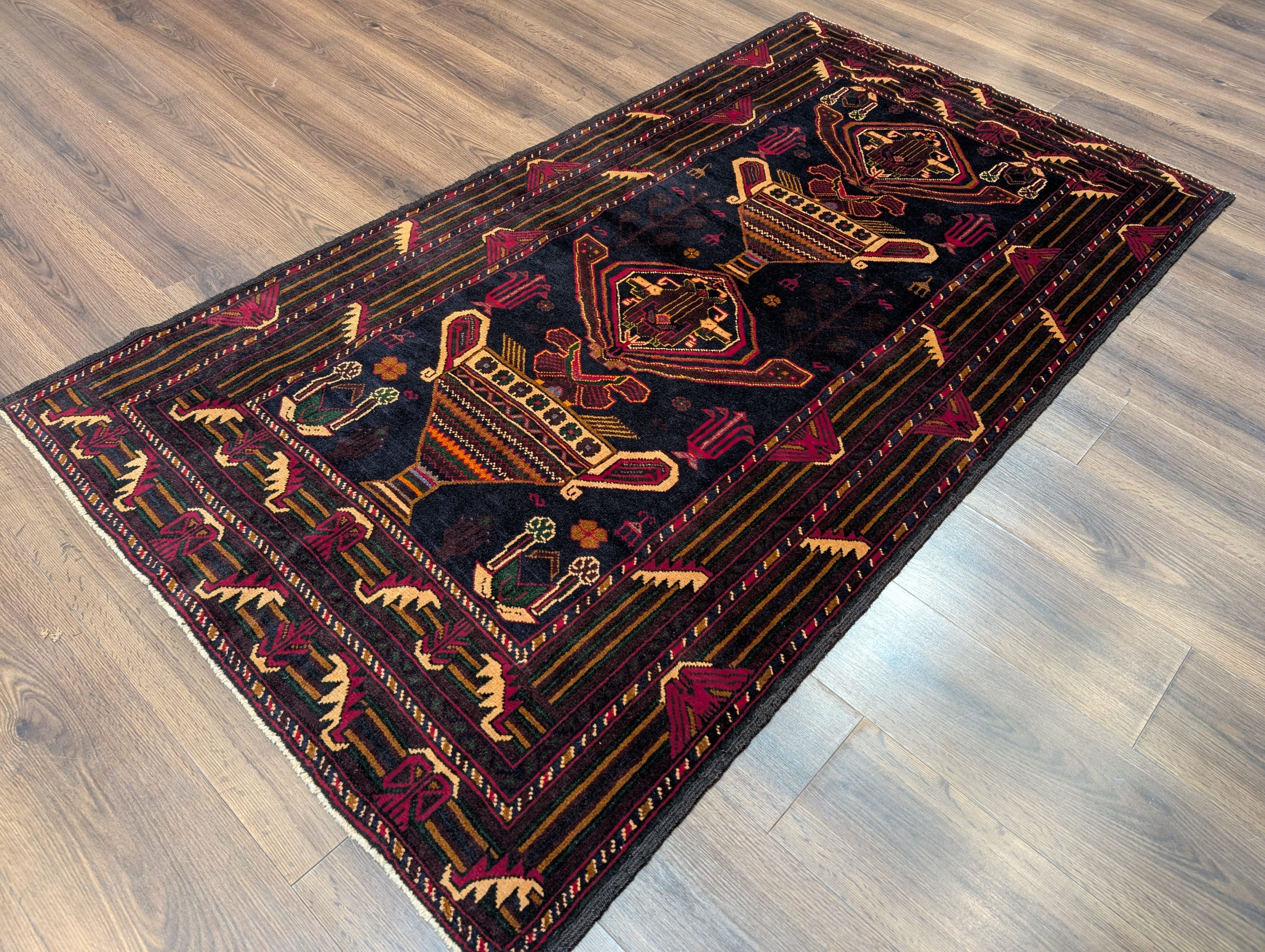 Afghan Baluch Rug 4x7, Persian Vase Design, Handmade, Wool, New - Jewel Rugs
