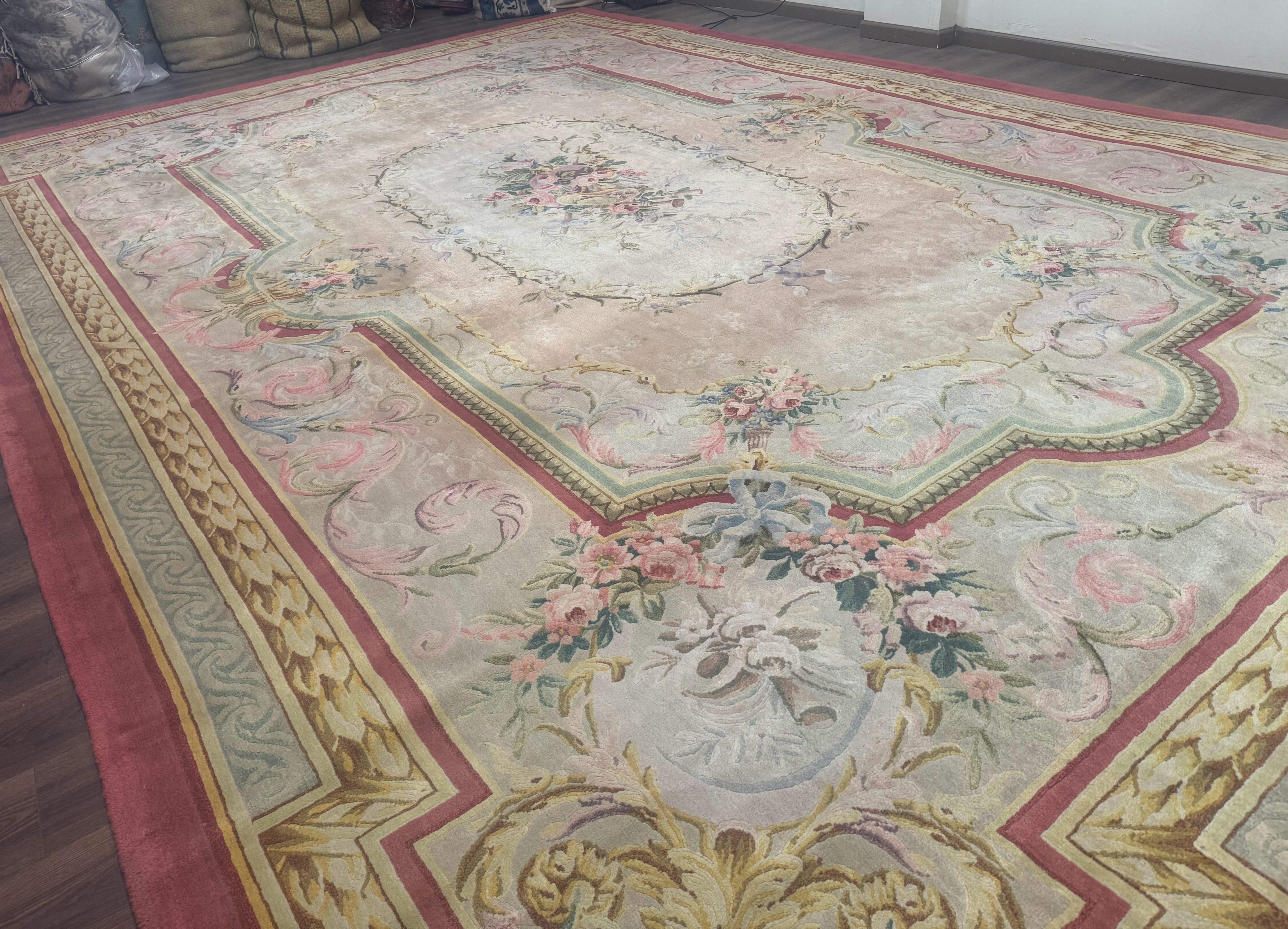 Palace Size Aubusson Rug 13 x 20 ft - Oversized Wool Carpet - Jewel Rugs