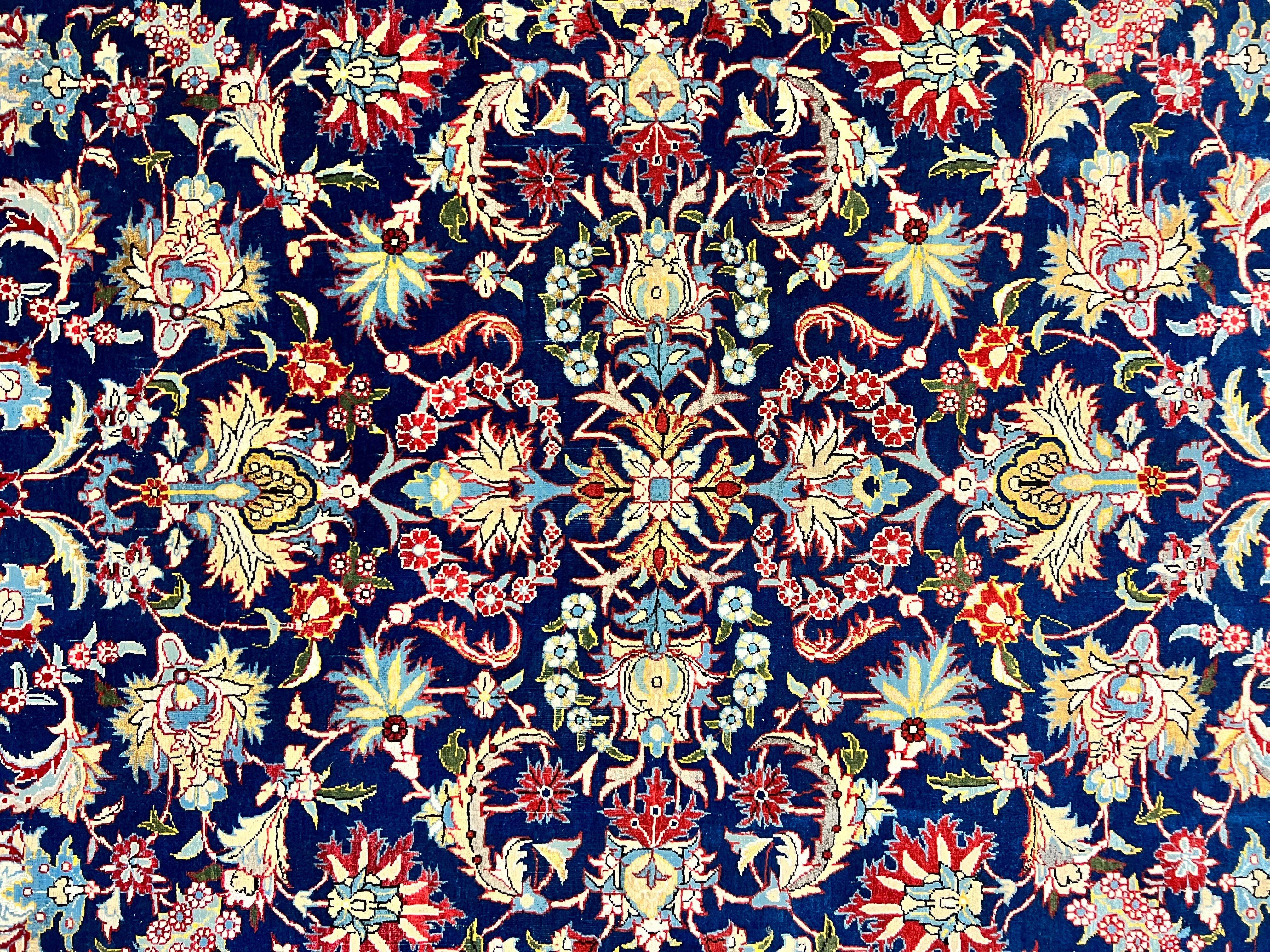 Blue Persian Qum Rug 5x7, Very Fine and Wonderful Authentic Persian Carpet, Wool Hand Knotted Vintage Semi Antique Oriental Rug, Floral, Ghom Qom Rug - Jewel Rugs