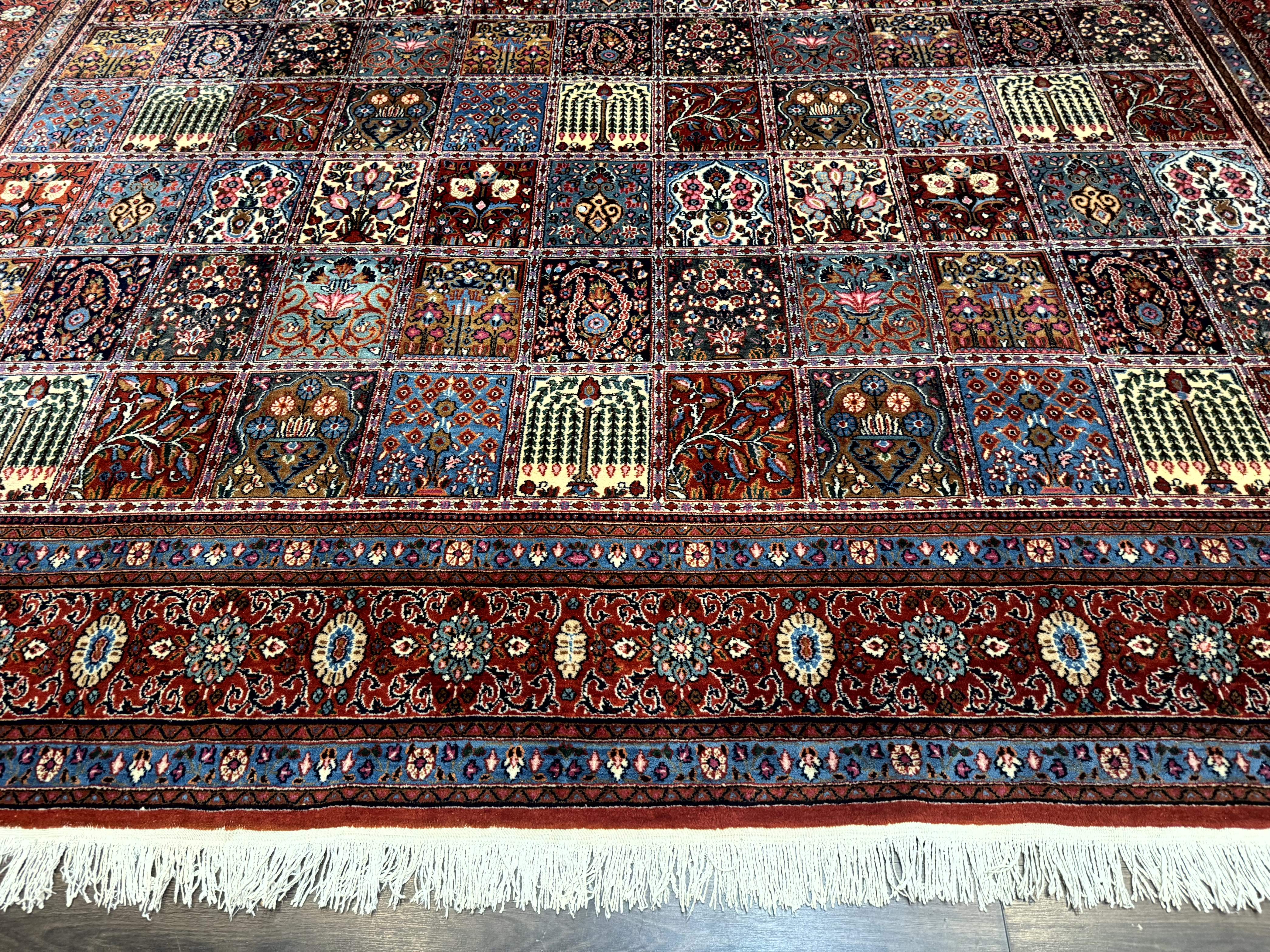 Wonderful Persian Qum Rug 10x13, Panel Design, Fine 260 KPSI, Signed, Red Multicolor - Jewel Rugs