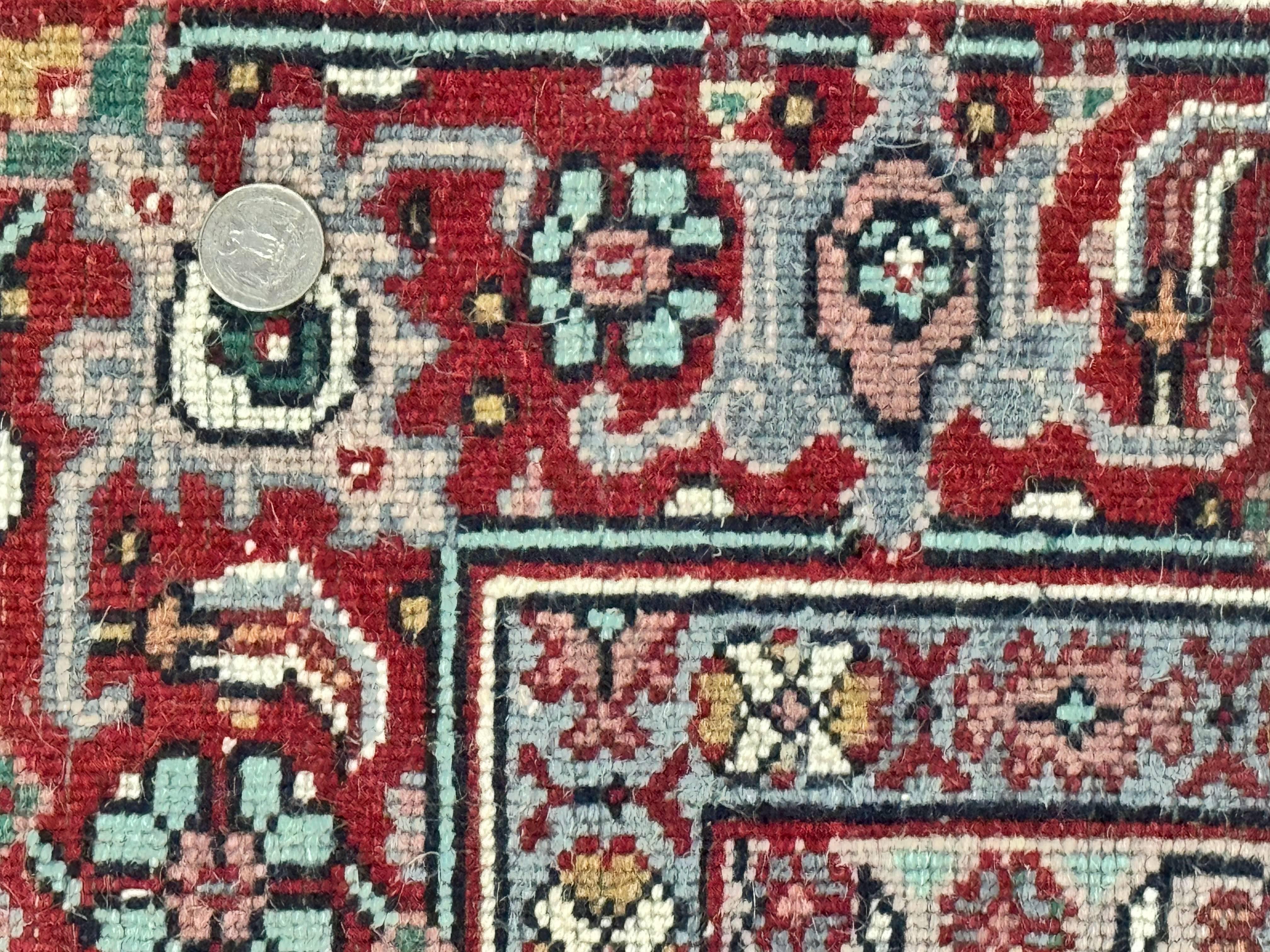 Indo Persian Bidjar Rug 8x11, Herati Mahi Pattern, Red Navy Blue, Handmade Vintage Wool Carpet - Jewel Rugs