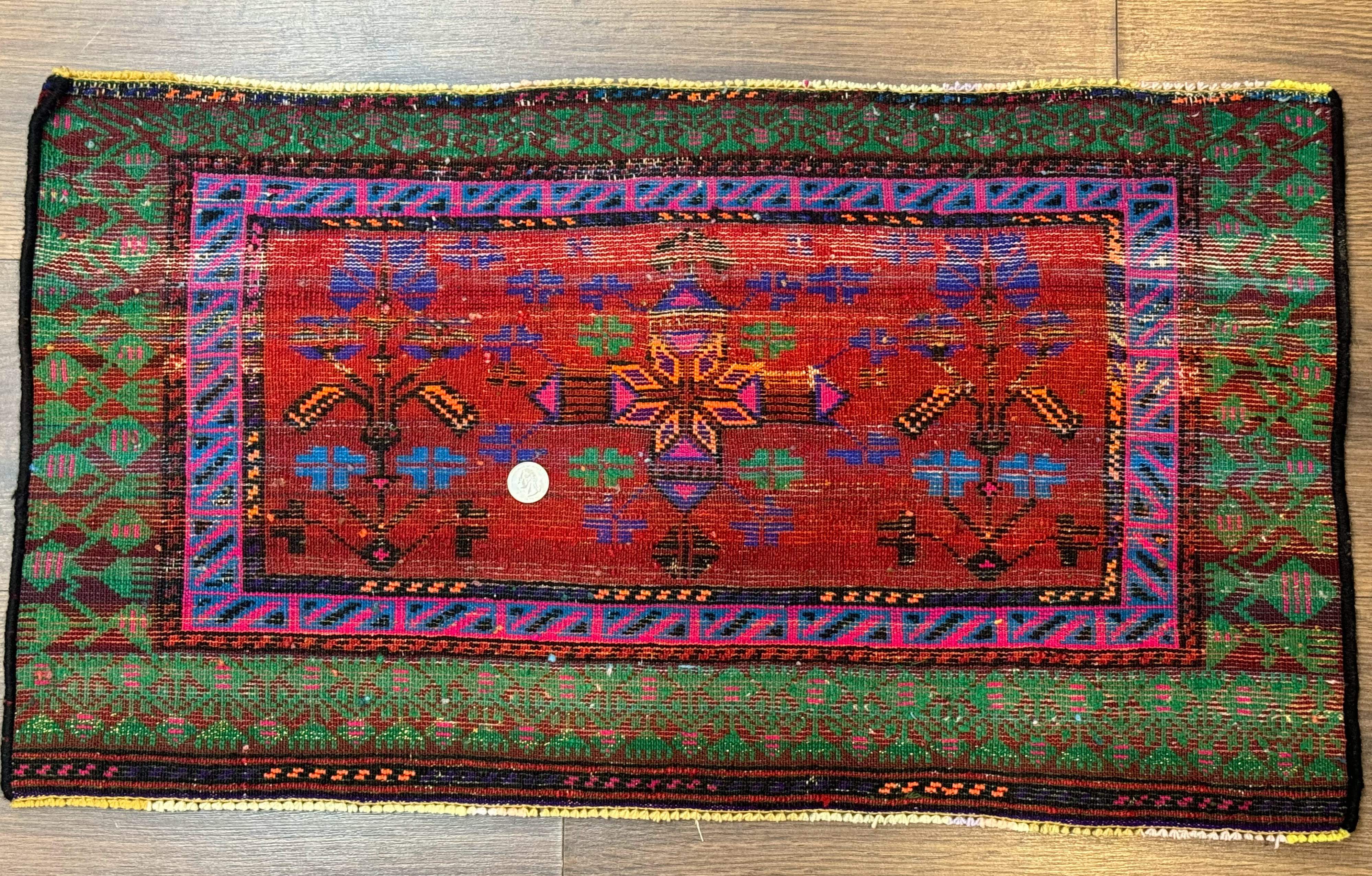 Small Persian Baluch Rug, Red Green Blue, Tribal Rug - Jewel Rugs