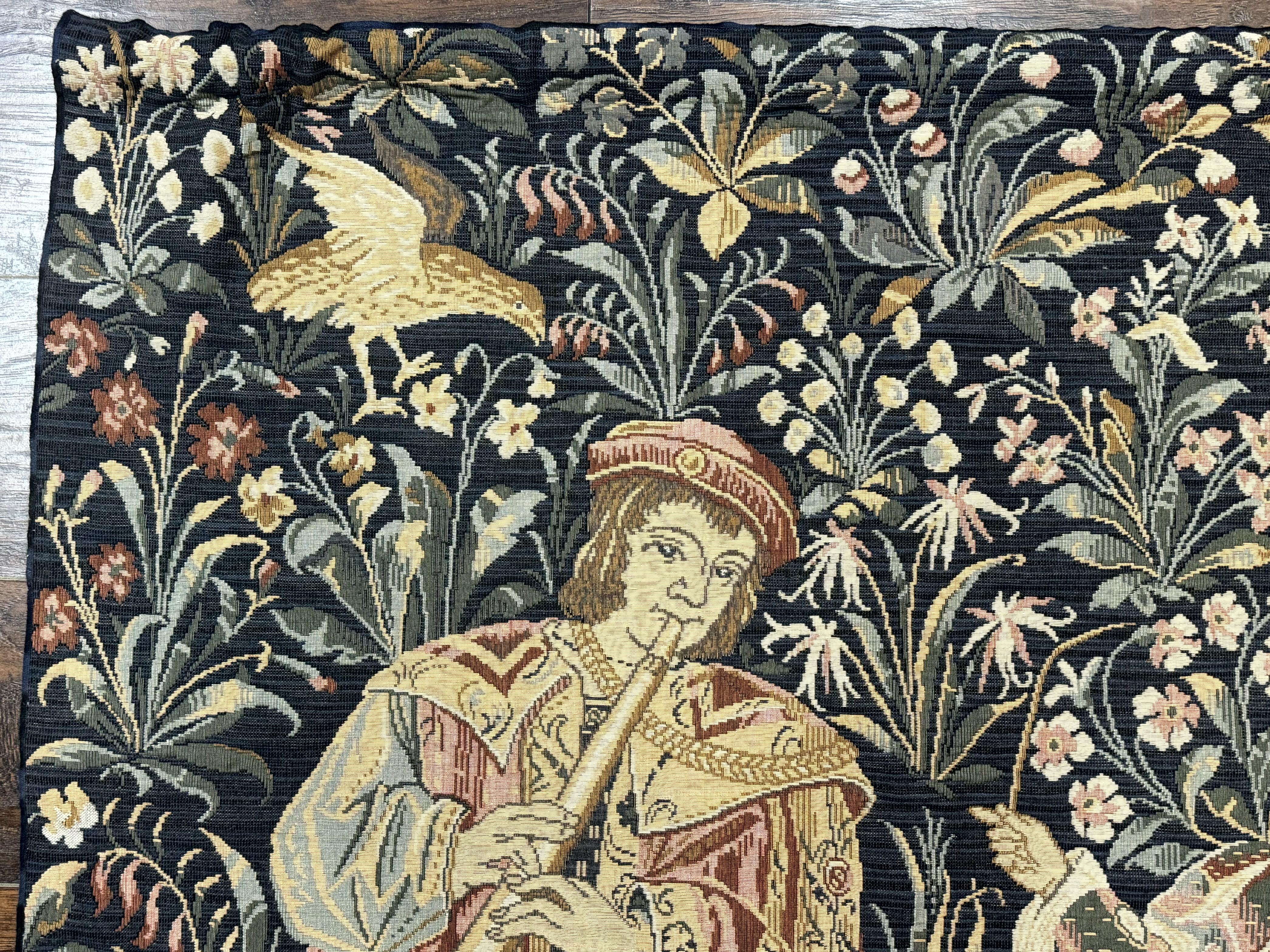 Vintage Belgium Tapestry 4x5, The Concet Musicians, Green - Jewel Rugs