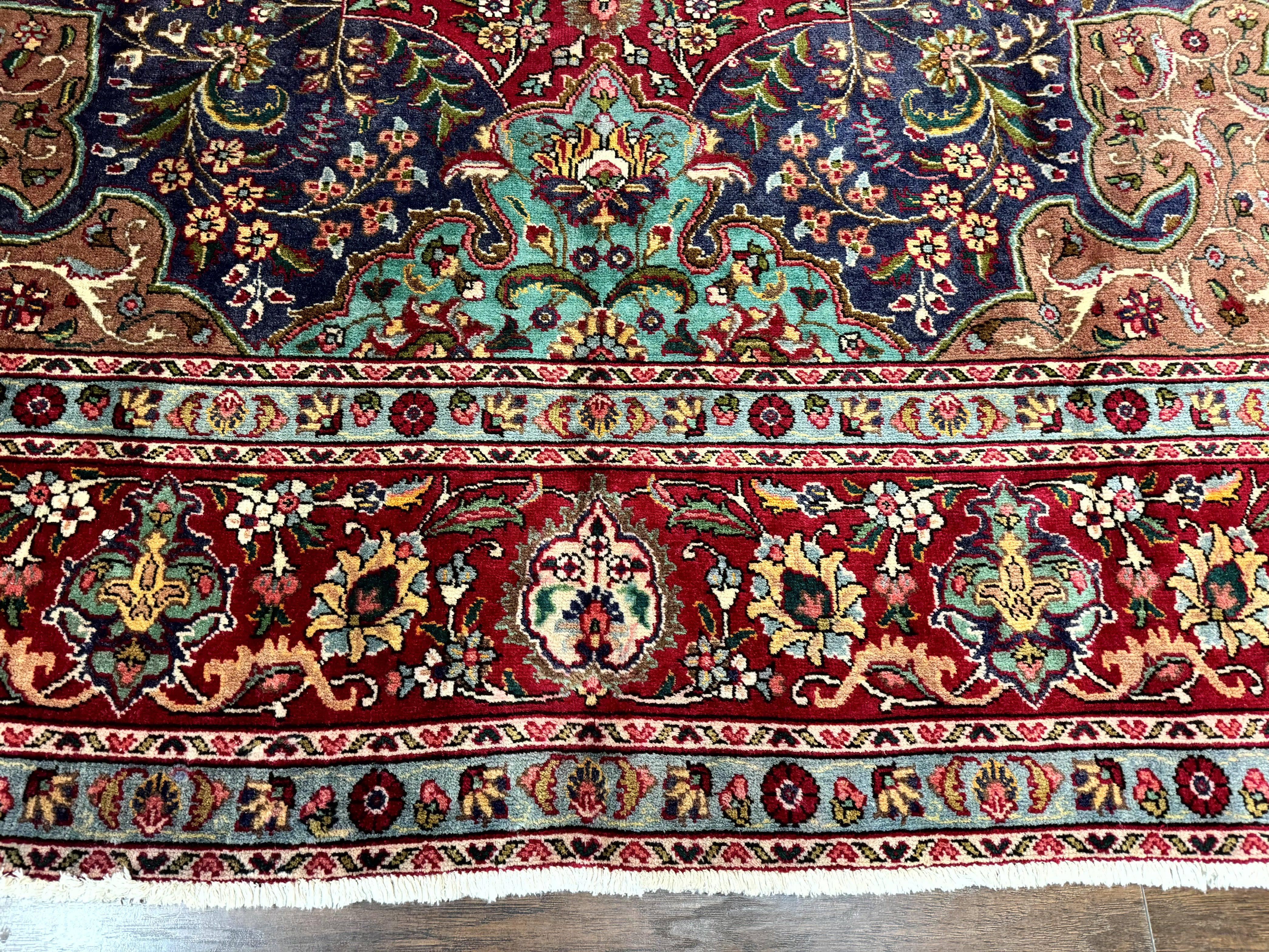 Wonderful Persian Tabriz Rug 10x14, Antique Persian Carpet, Handmade Wool Rug, Floral Medallion, Red Navy Blue, Colorful, Large Persian Area Rug - Jewel Rugs
