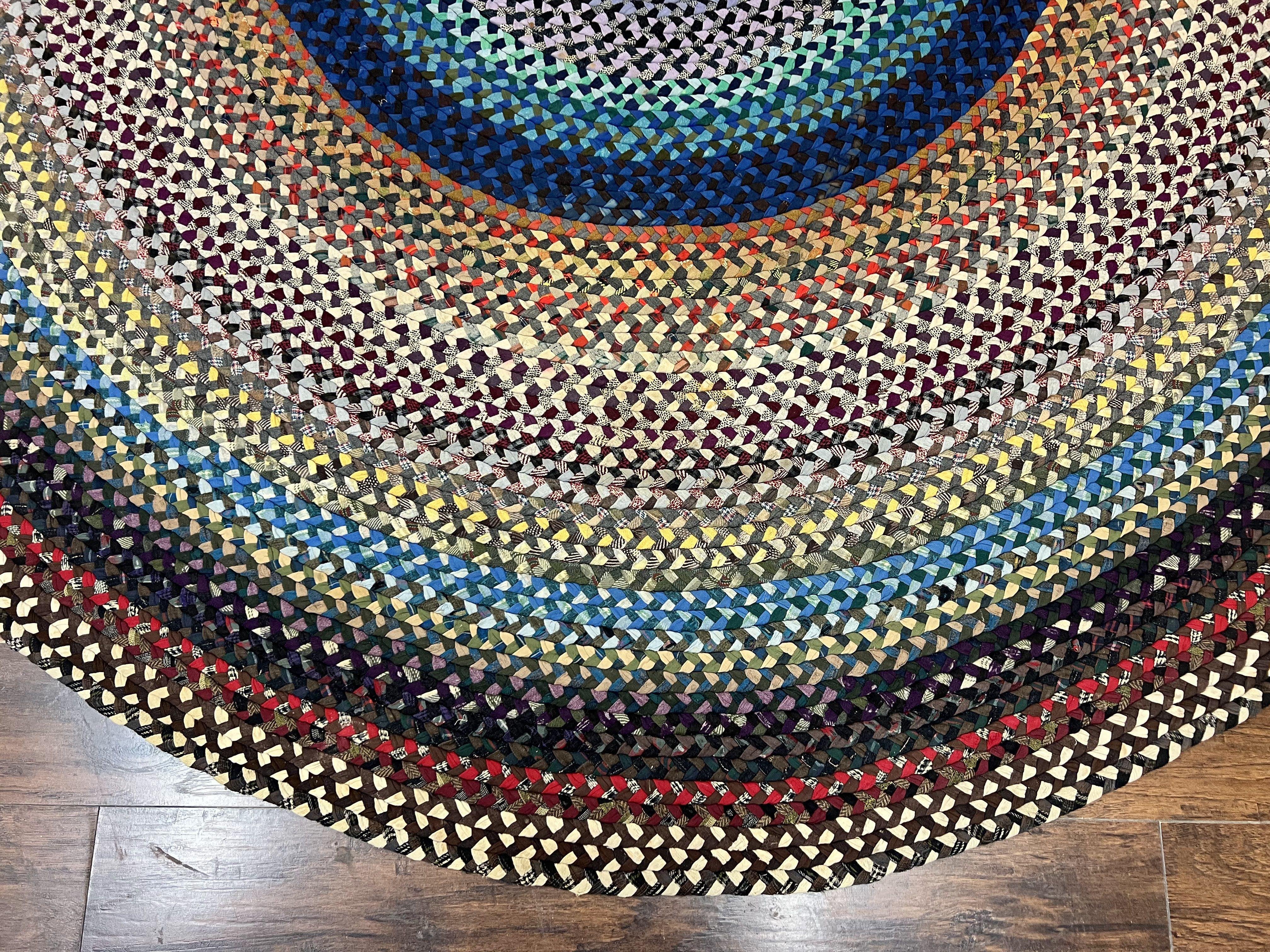 Large American Braided Rug 10x13, Colorful Wool Hand Braided Vintage Mid Century Braided Carpet, Large Multicolor Oval Braided Rug 10 x 13 - Jewel Rugs